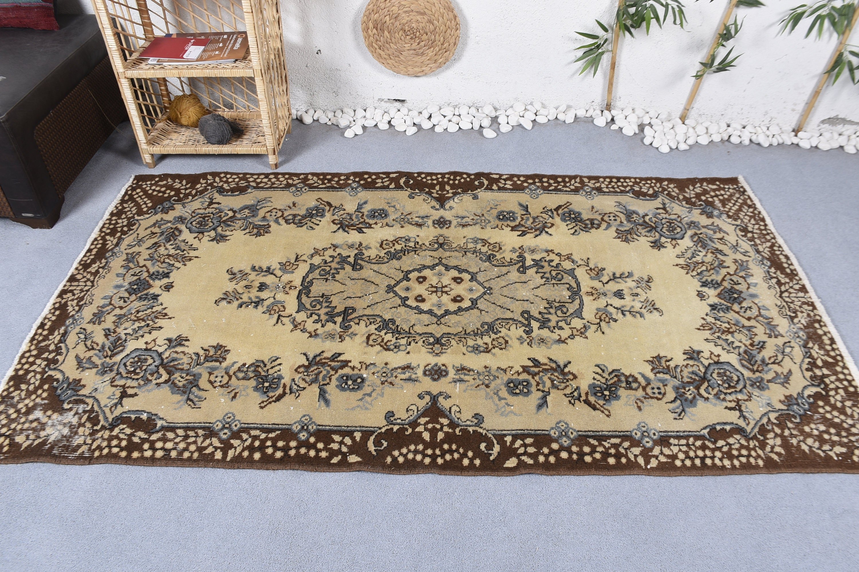 Wedding Rug, Turkish Rugs, Dining Room Rugs, Vintage Rug, Beige Bedroom Rug, Moroccan Rug, 4x7.2 ft Area Rug, Wool Rugs, Rugs for Bedroom