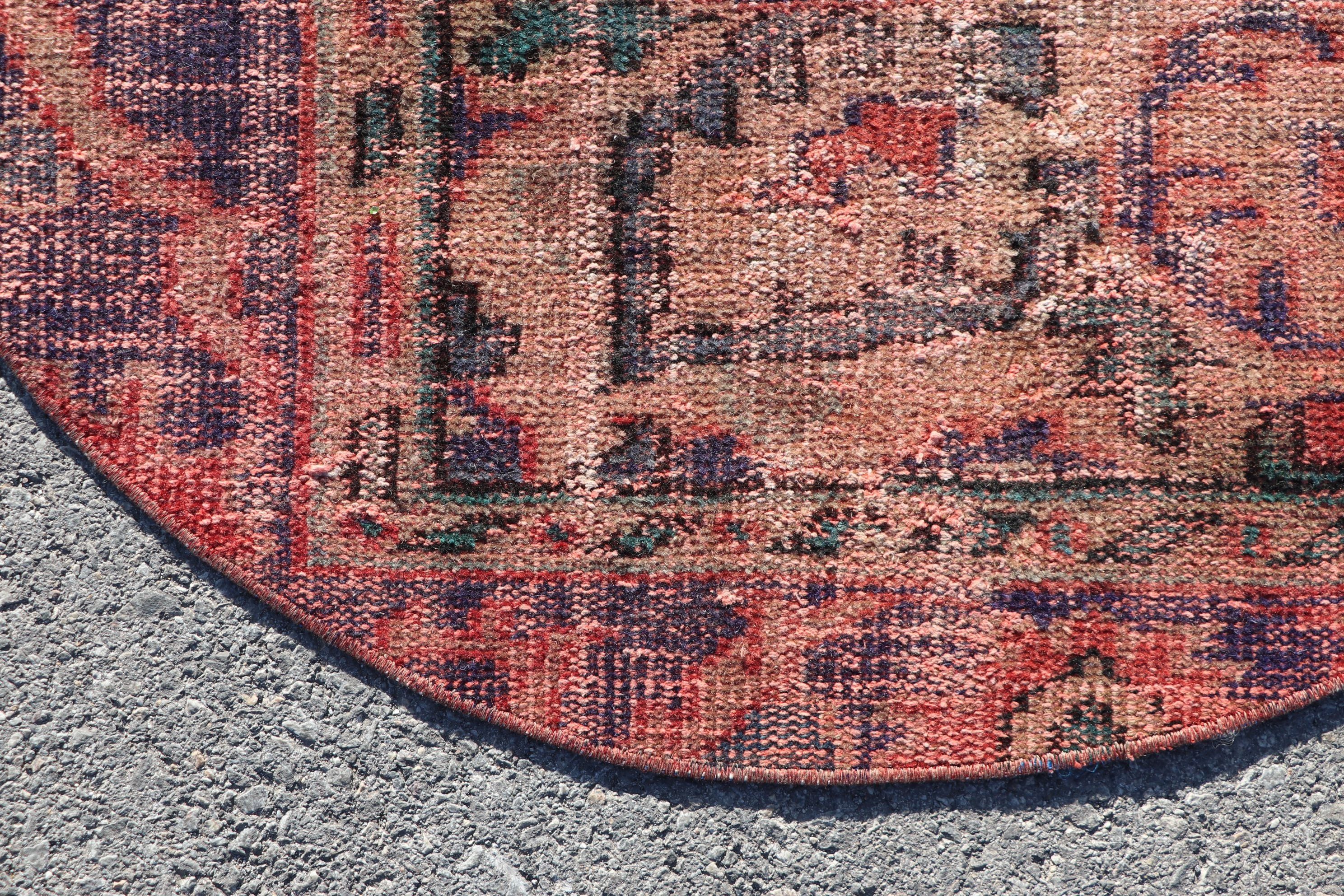 Vintage Halı, Türk Halısı, Eskitilmiş Halı, Oushak Halısı, Ev Dekorasyonu Halısı, Çocuk Halıları, 3x3 ft Küçük Halı, Duvara Asılı Halı, Kırmızı Anadolu Halıları