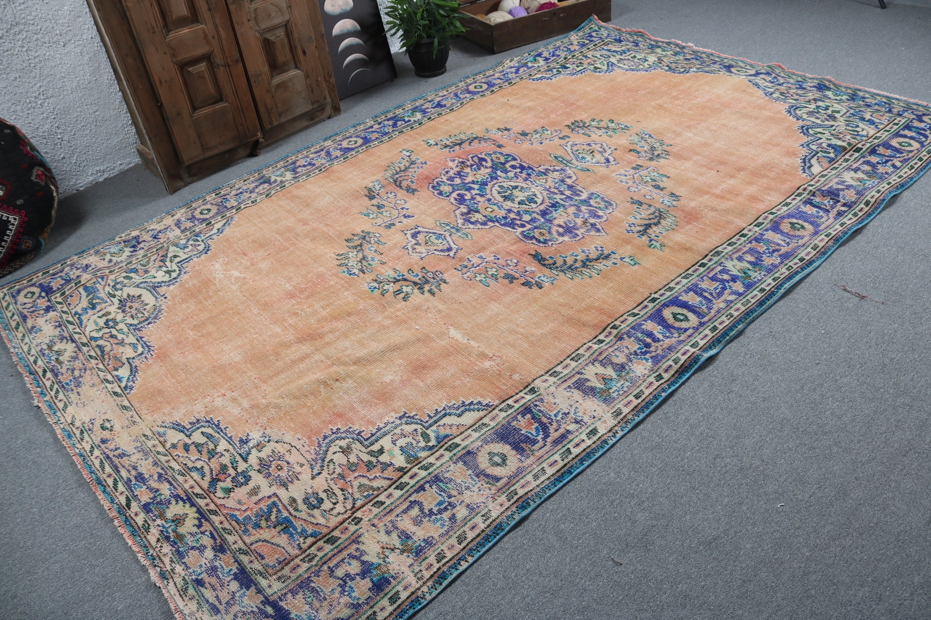 Large Vintage Rugs, Turkish Rugs, Oushak Rug, Boho Rug, Oriental Rug, 6.5x10.2 ft Large Rug, Orange Cool Rug, Bedroom Rug, Vintage Rug