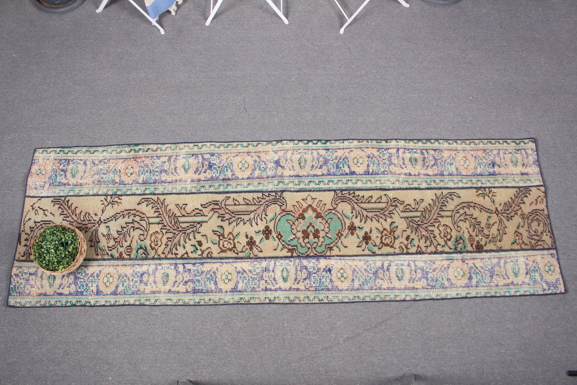 2.6x8.3 ft Runner Halı, Ev Dekor Halısı, Merdiven Halısı, Türk Halısı, Vintage Halı, Mutfak Halıları, Eski Halı, Mavi Ev Dekor Halısı