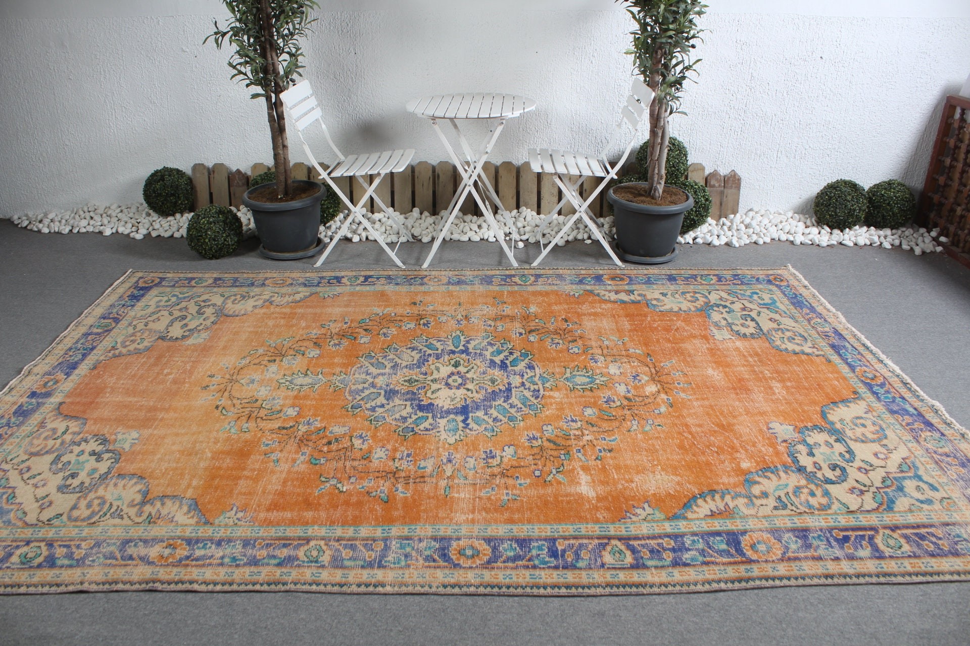 Kitchen Rug, Orange Oriental Rug, Turkish Rugs, Vintage Rug, Living Room Rugs, Antique Rug, 6.8x10.3 ft Oversize Rug, Dining Room Rug