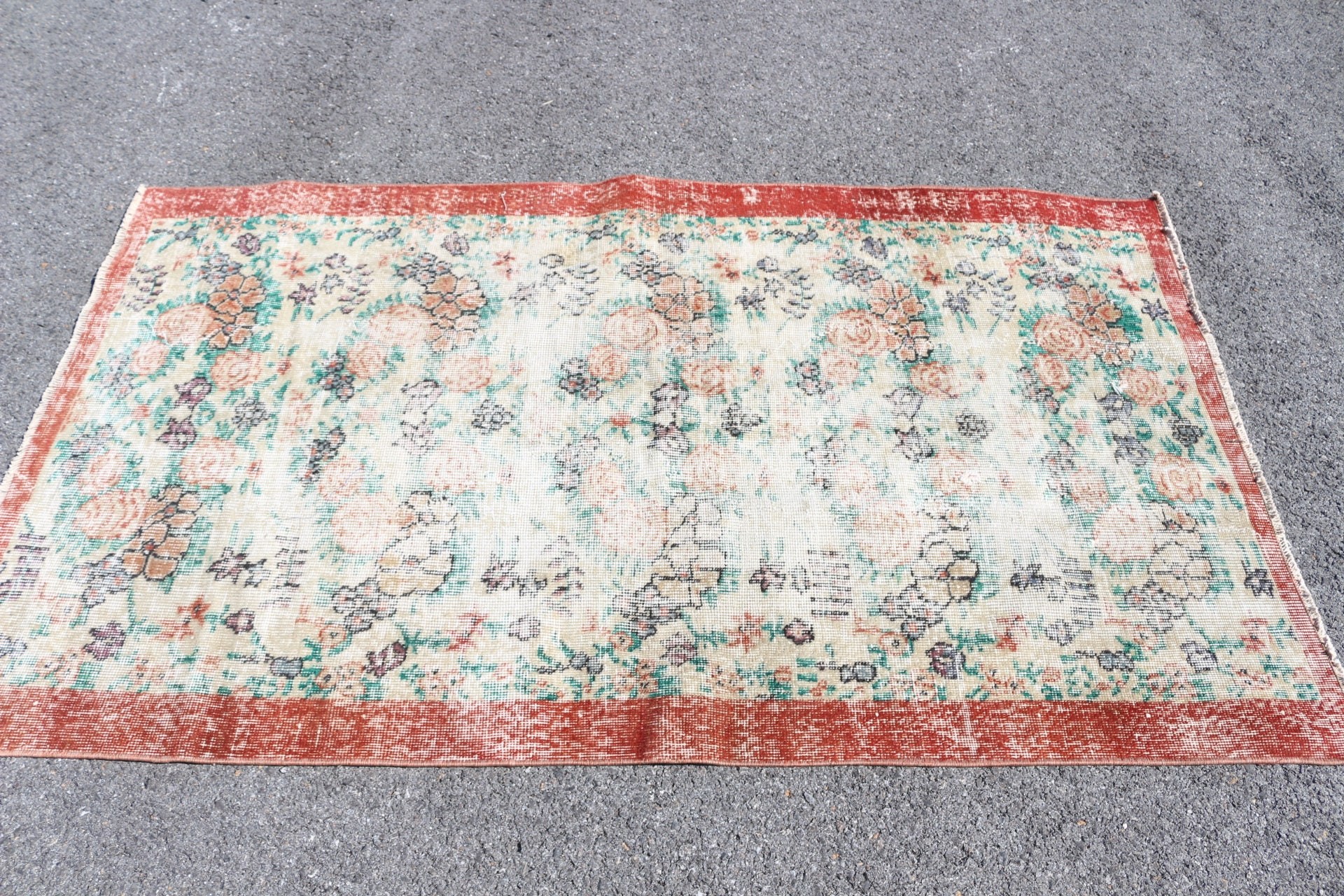 3.8x6.5 ft Area Rug, Vintage Rugs, Dining Room Rug, Vintage Decor Rug, Anatolian Rug, Oushak Rugs, Turkish Rug, Kitchen Rug, Red Floor Rug