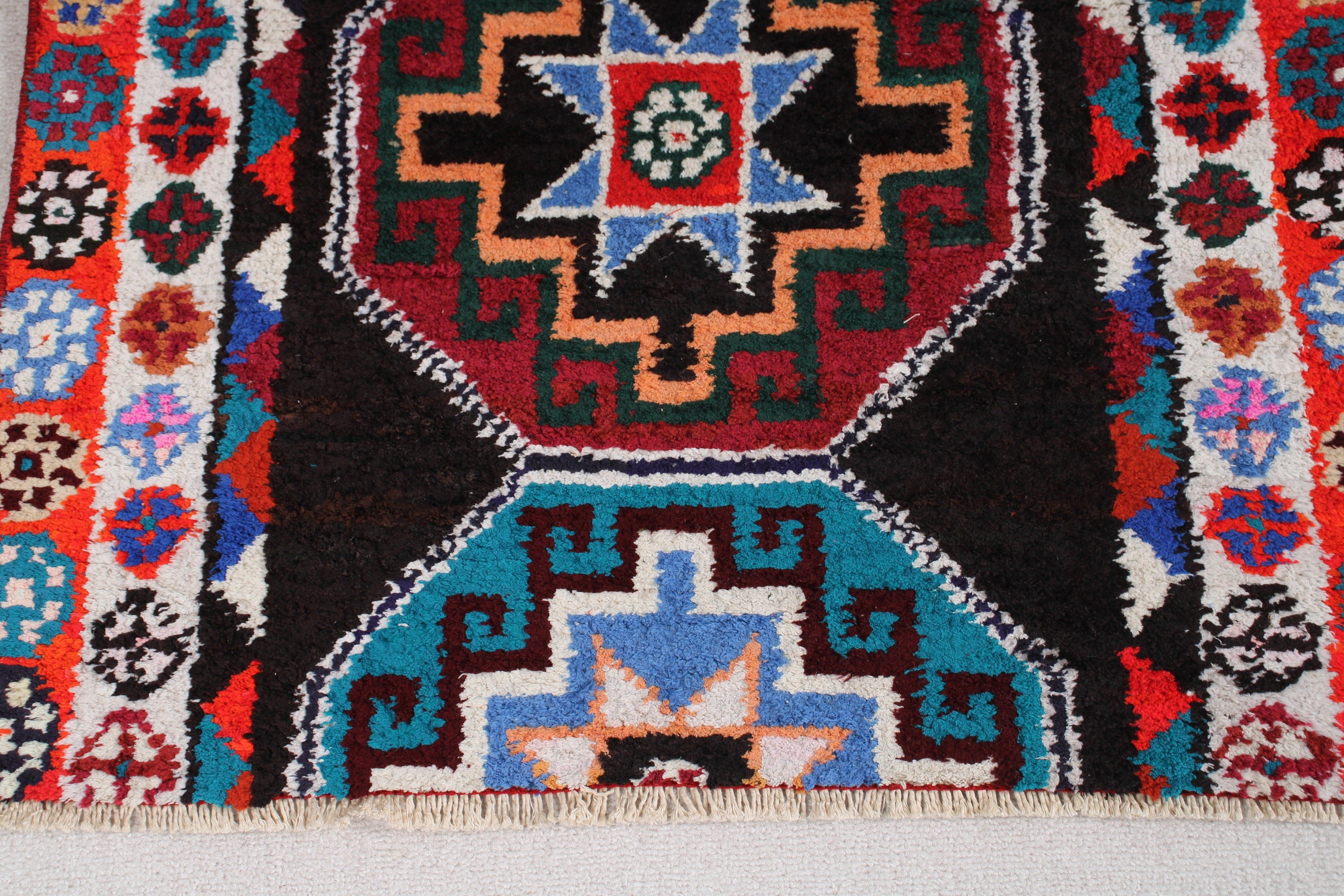 Boho Halı, Türk Halıları, 2.4x3.5 ft Küçük Halı, Küçük Vintage Halı, Vintage Halılar, Anadolu Halıları, Giriş Halıları, Mavi Geometrik Halı, Modern Halılar