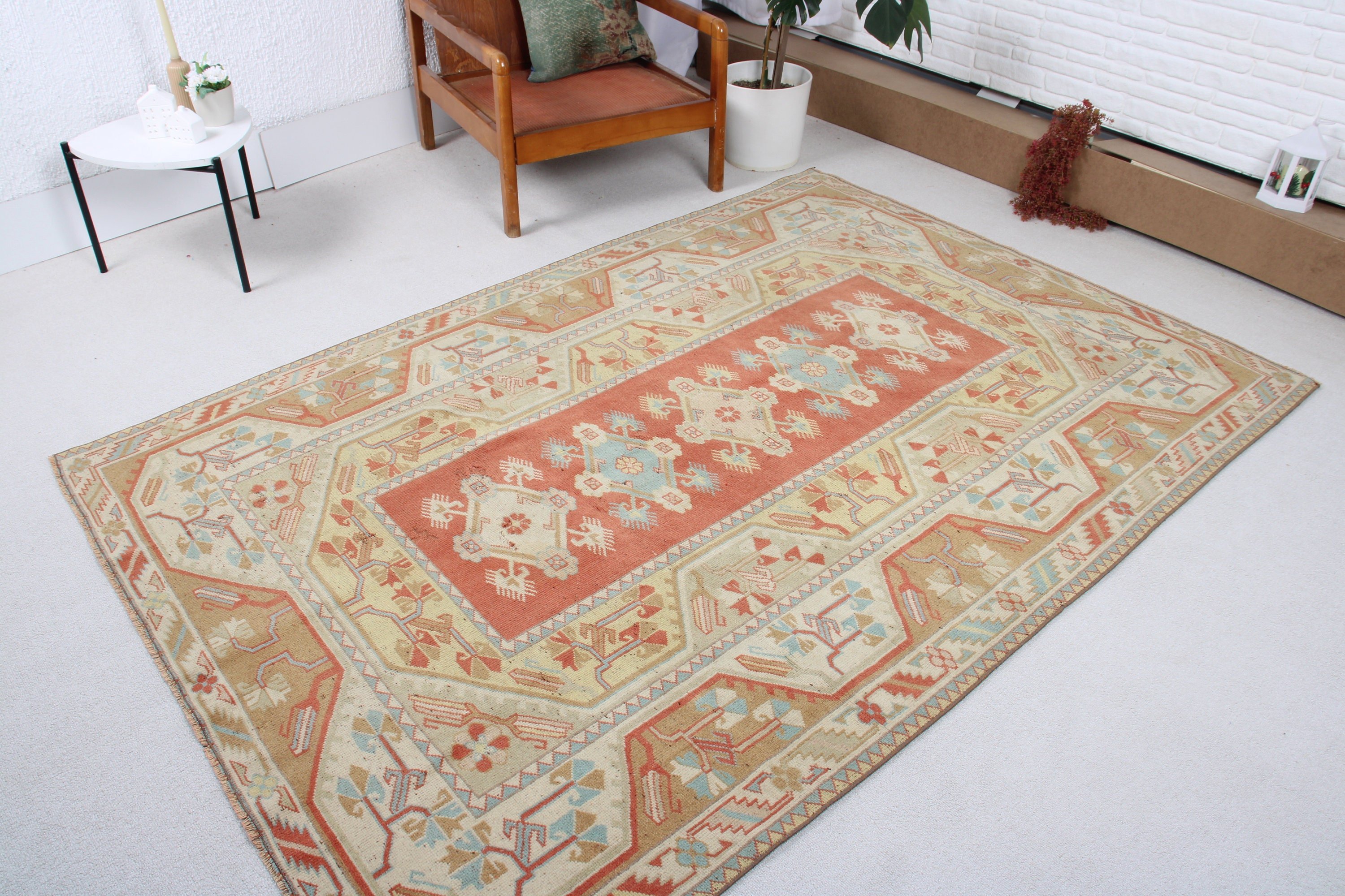 Indoor Rugs, Turkish Rugs, Living Room Rug, Orange  5.2x7.3 ft Area Rugs, Vintage Rug, Moroccan Rug, Turkey Rugs, Oushak Rug