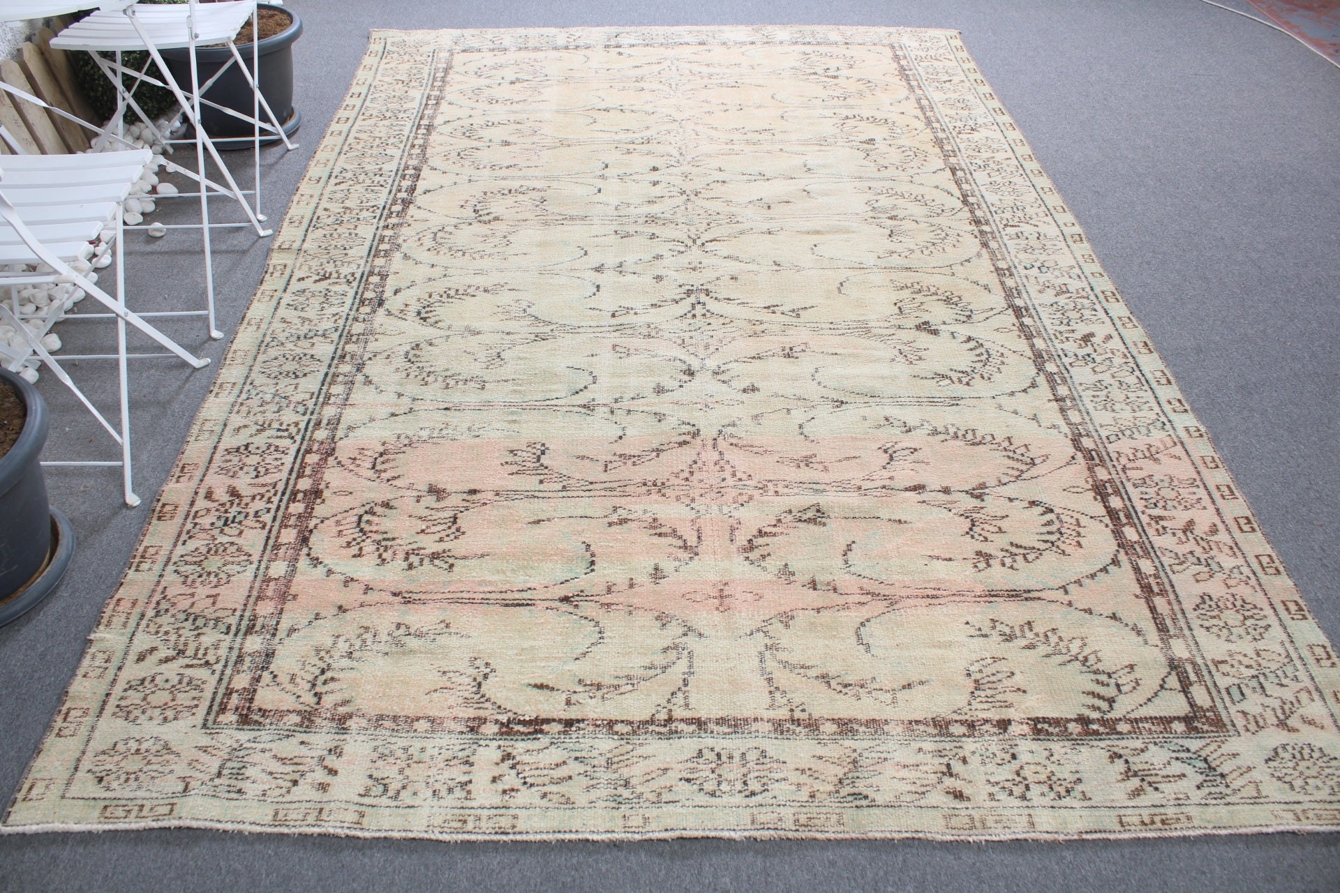 Bej Antika Halılar, Oturma Odası Halıları, Salon Halısı, Yatak Odası Halıları, Oryantal Halı, Türkiye Halıları, Vintage Halı, Türk Halısı, 6.5x10 ft Büyük Halı