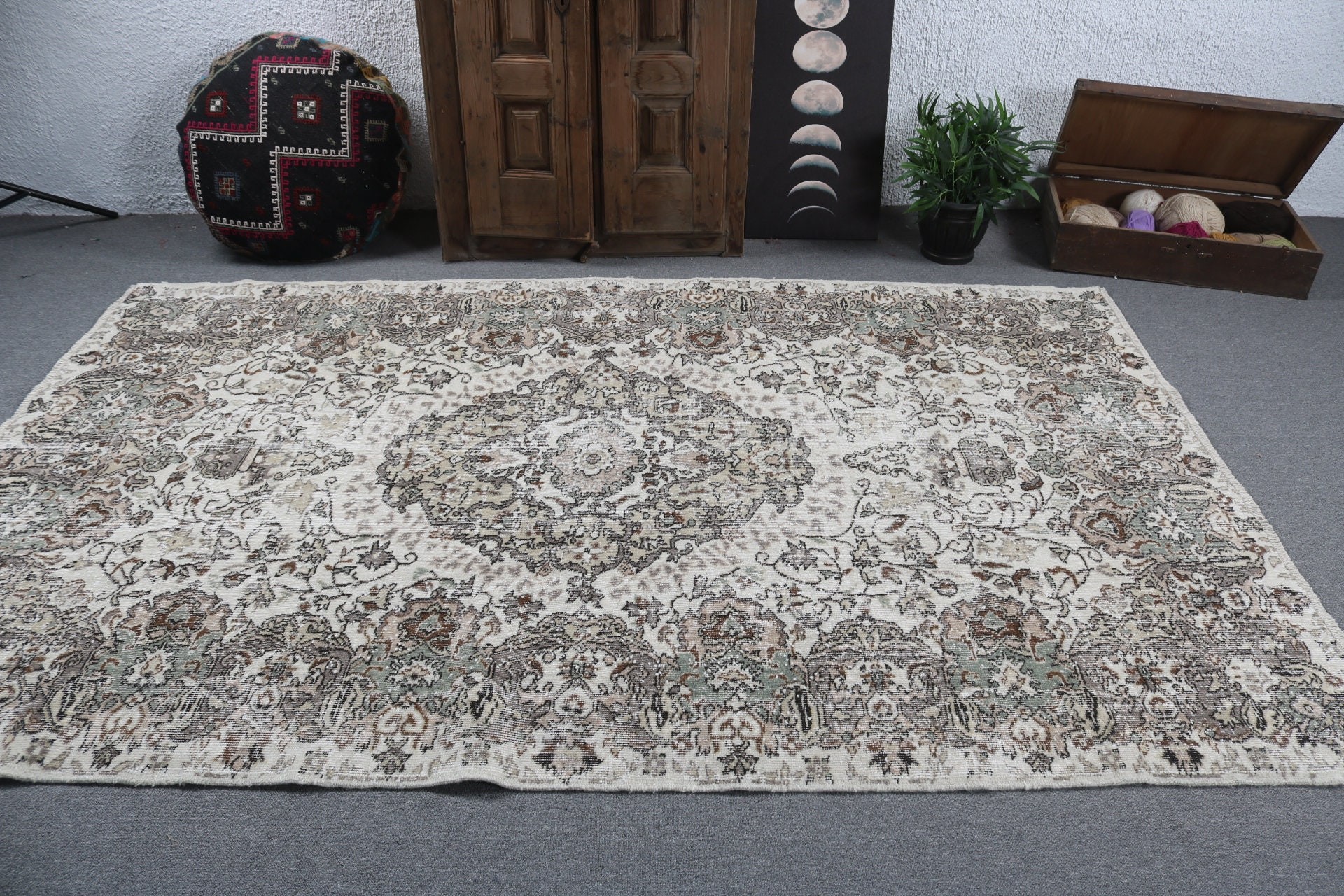 5.6x8.9 ft Büyük Halılar, Vintage Halı, Büyük Boho Halısı, Türk Halısı, Salon Halıları, Beyaz Antika Halılar, Boho Halıları, Yatak Odası Halıları, Mutfak Halısı