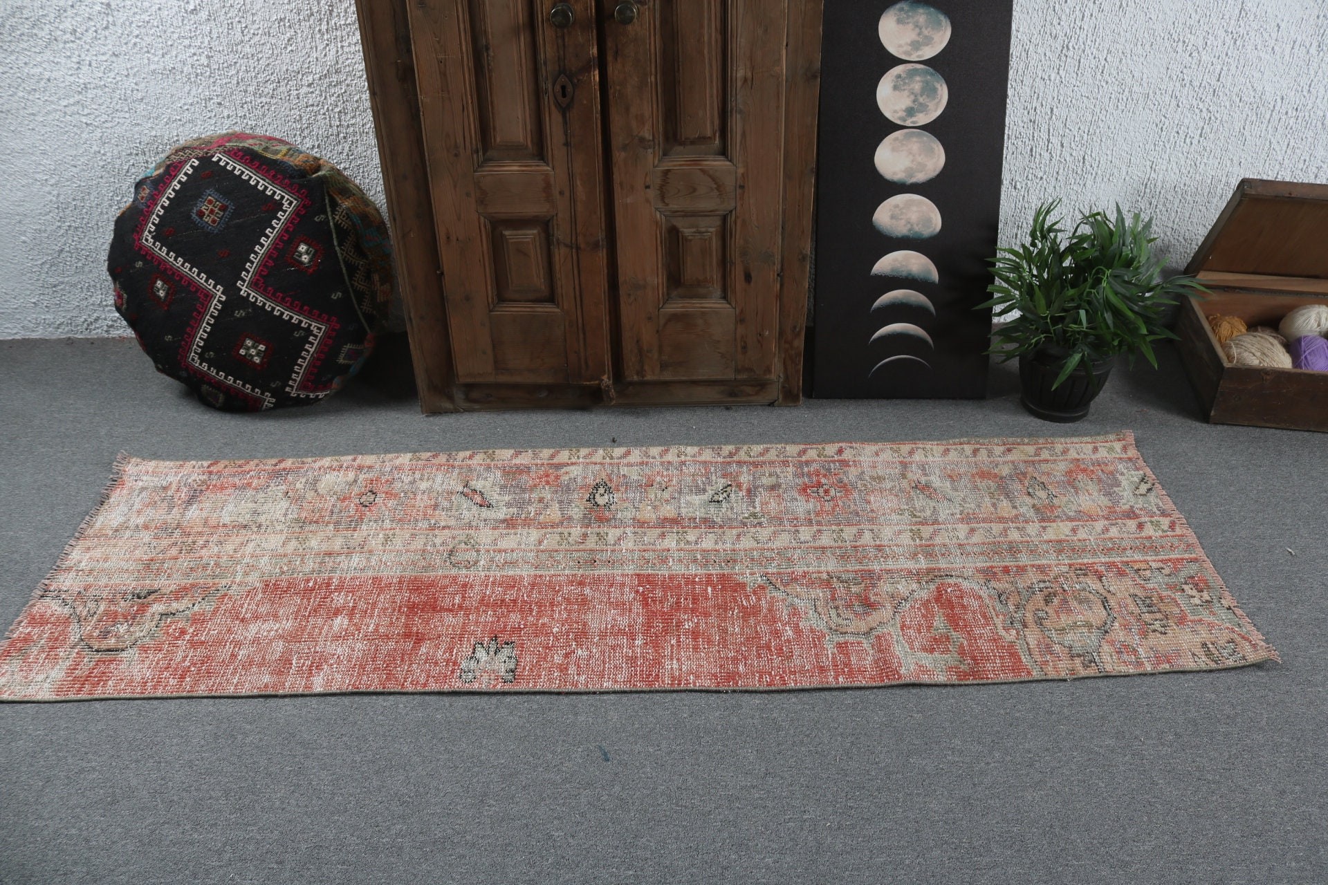 Boho Rug, Turkish Rug, 2.3x7.2 ft Runner Rug, Rugs for Long Runner, Vintage Rug, Long Runner Rug, Cool Rug, Home Decor Rugs, Red Modern Rug