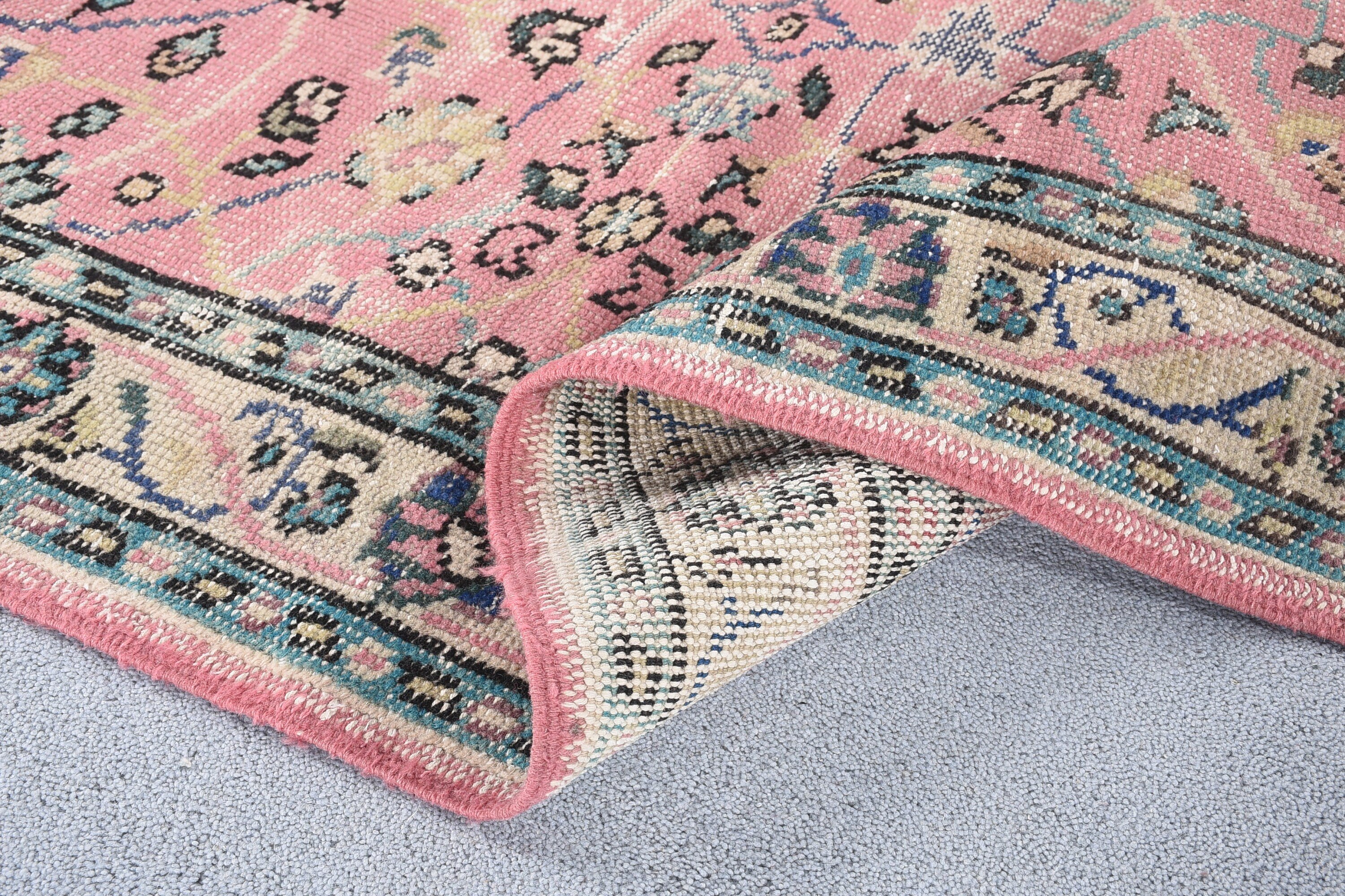 Türk Halısı, Pembe Oryantal Halılar, Yatak Odası Halıları, Yün Halılar, Vintage Halı, Çocuk Odası Halıları, Mutfak Halısı, 4,6x6,7 ft Alan Halısı