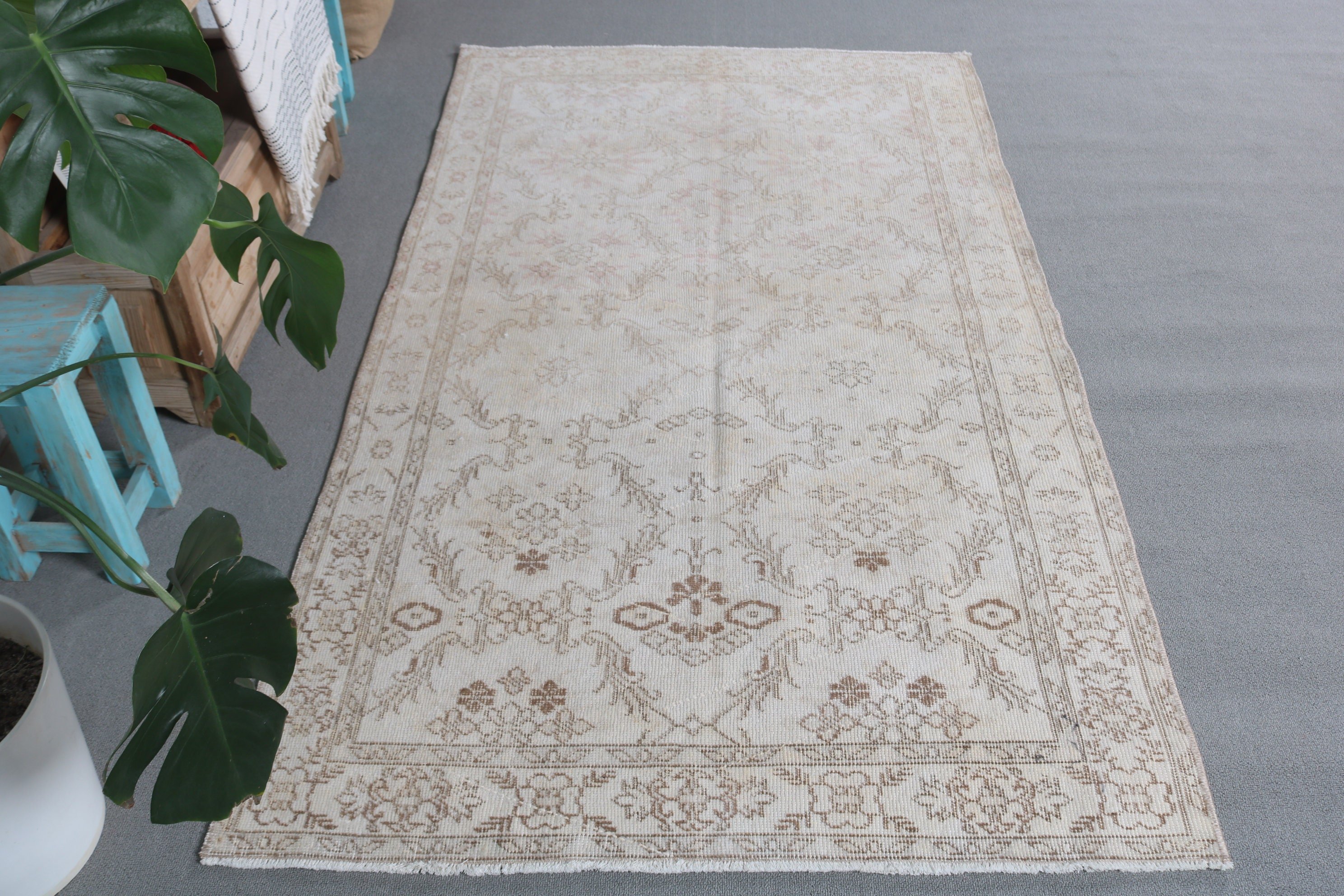 3.8x6.9 ft Area Rug, Indoor Rug, Vintage Rug, Rugs for Kitchen, White Cool Rugs, Turkish Rug, Anatolian Rugs, Moroccan Rug, Bedroom Rug