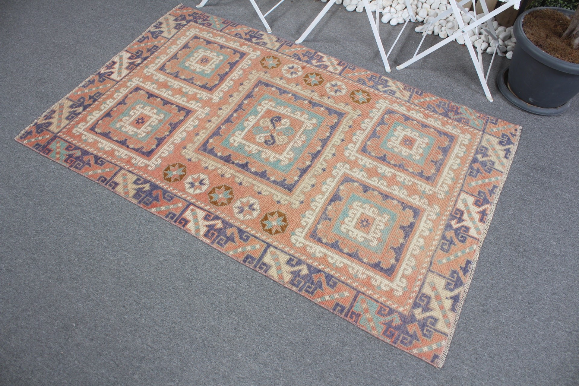 Vintage Rugs, Orange Antique Rugs, 3.5x5.4 ft Accent Rug, Nursery Rug, Oushak Rug, Bedroom Rug, Kitchen Rug, Turkish Rugs, Muted Rugs