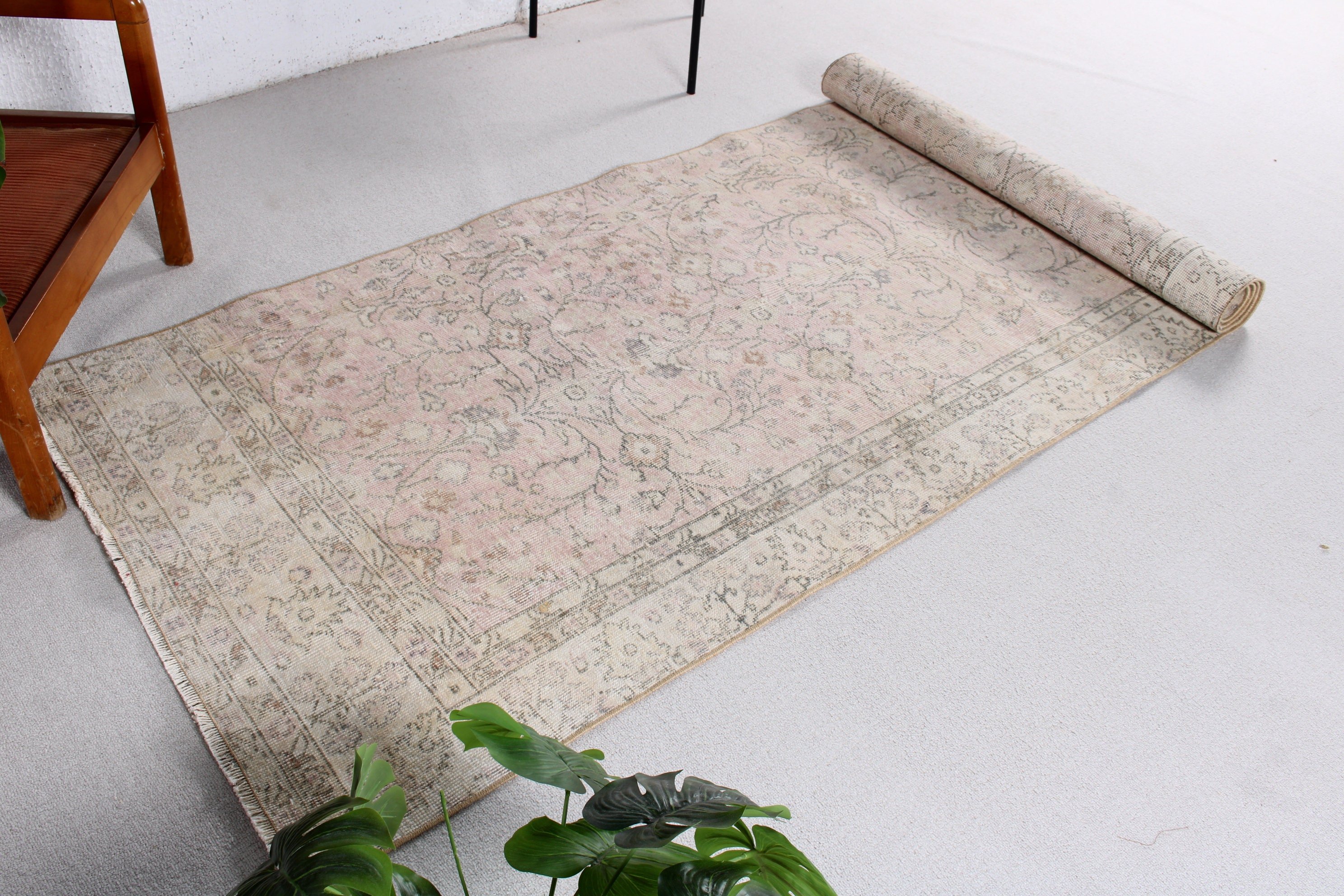 Mutfak Halıları, 3.4x10 ft Yolluk Halılar, Pembe Lüks Halı, Uzun Yolluk Halılar, Yer Halıları, El Dokuma Halı, Vintage Halı, Türk Halıları