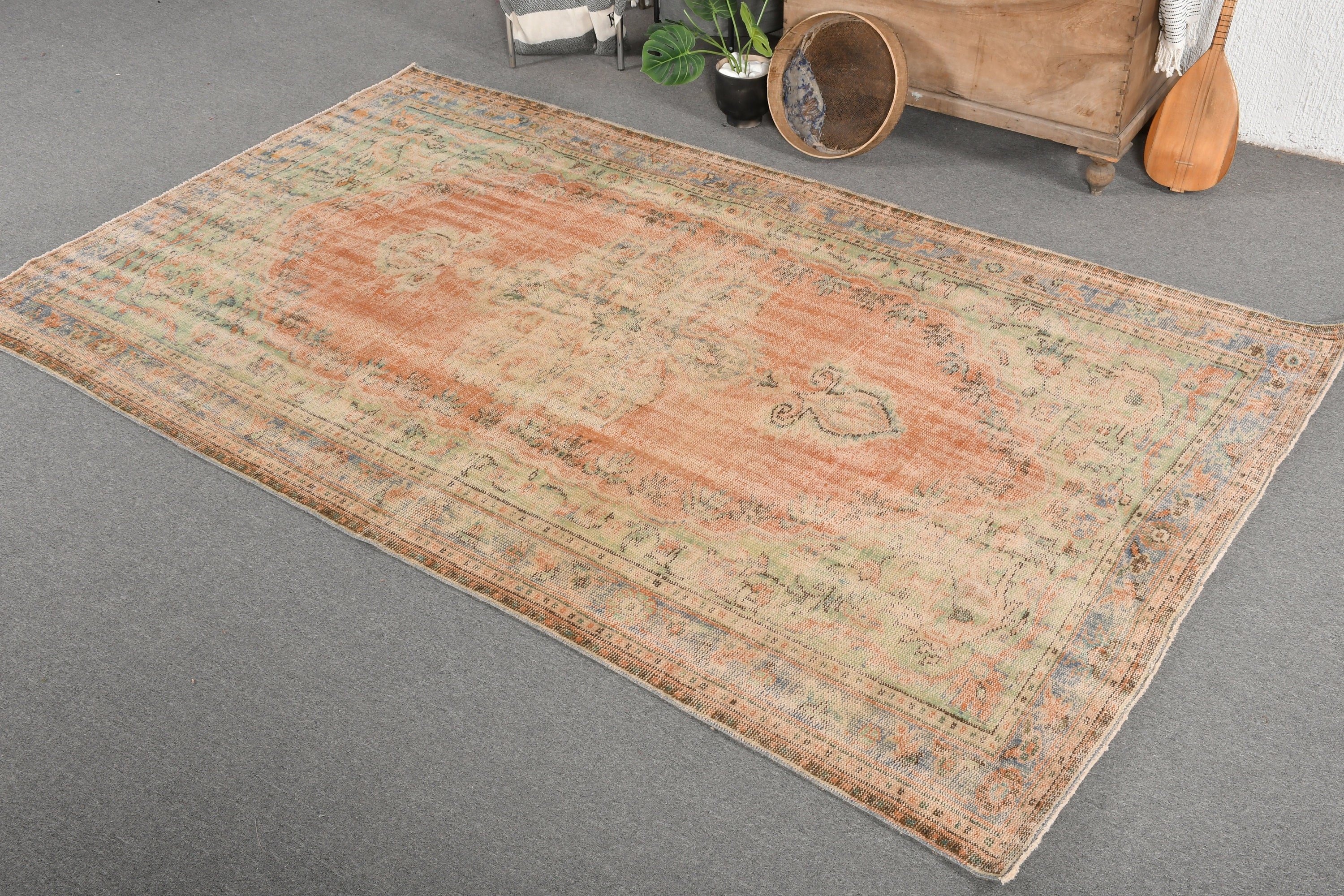 Kitchen Rugs, Vintage Rugs, Orange Oriental Rugs, Turkish Rug, 5.7x9.4 ft Large Rugs, Dining Room Rug, Oushak Rugs, Outdoor Rug, Salon Rugs