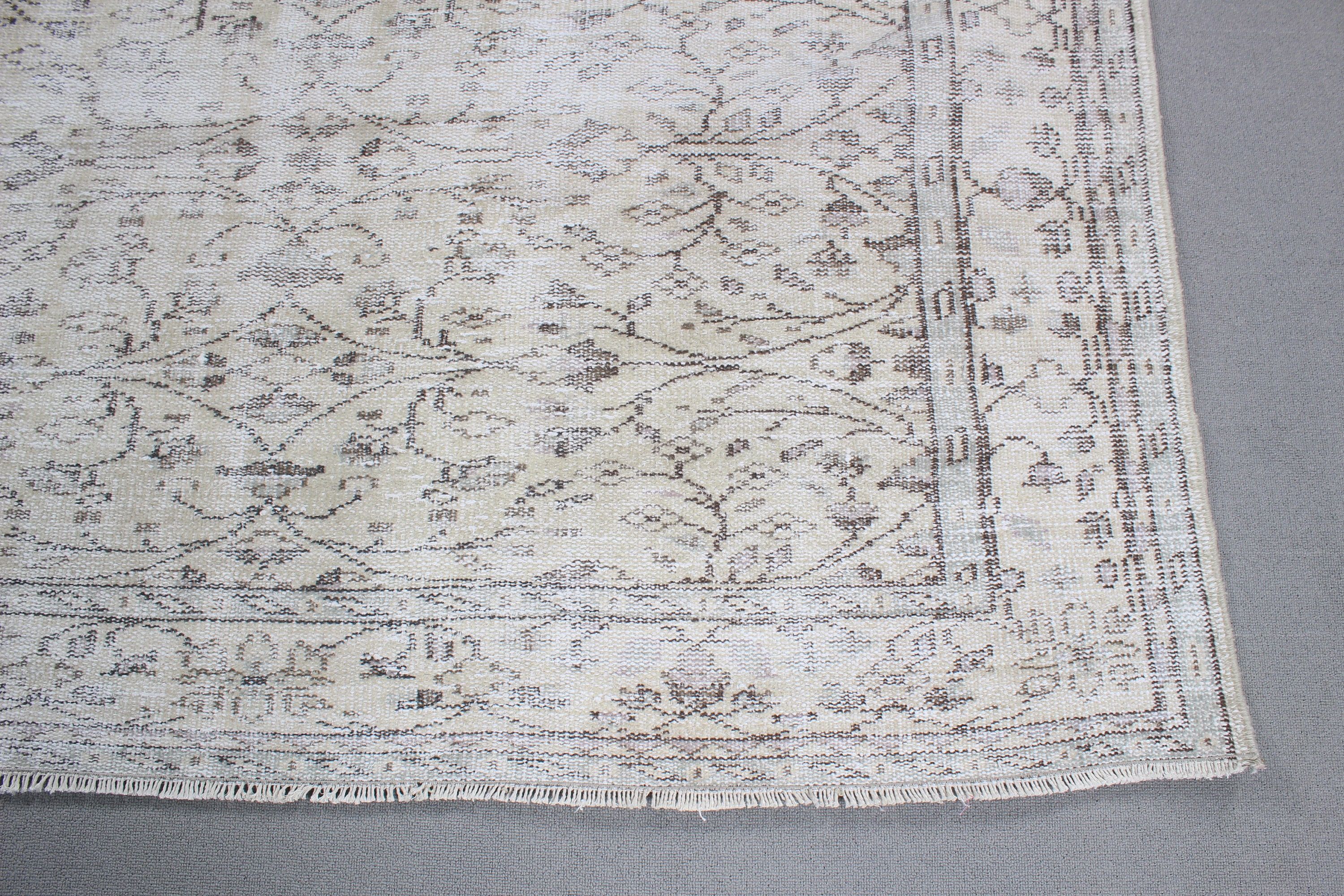 Vintage Halı, Bildiri Halısı, Yatak Odası Halısı, Bej Nötr Halı, 5.8x8.8 ft Büyük Halı, Türk Halıları, Büyük Vintage Halı, Etnik Halı