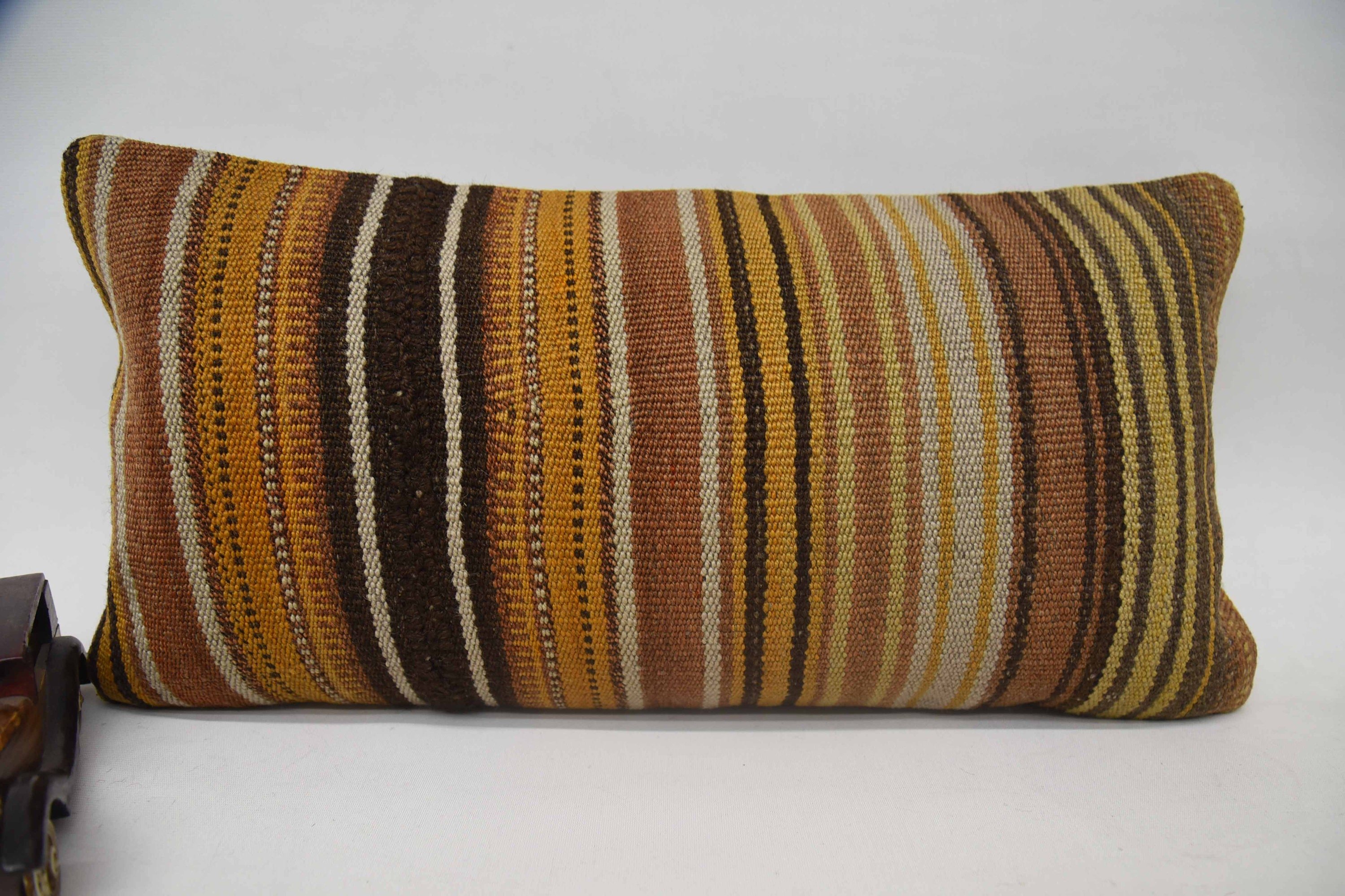 Pillow for Couch, Turkish Bench Pillow, Kilim Pillow, 12"x24" Orange Cushion Cover, Traditional Cushion, Vintage Kilim Pillow