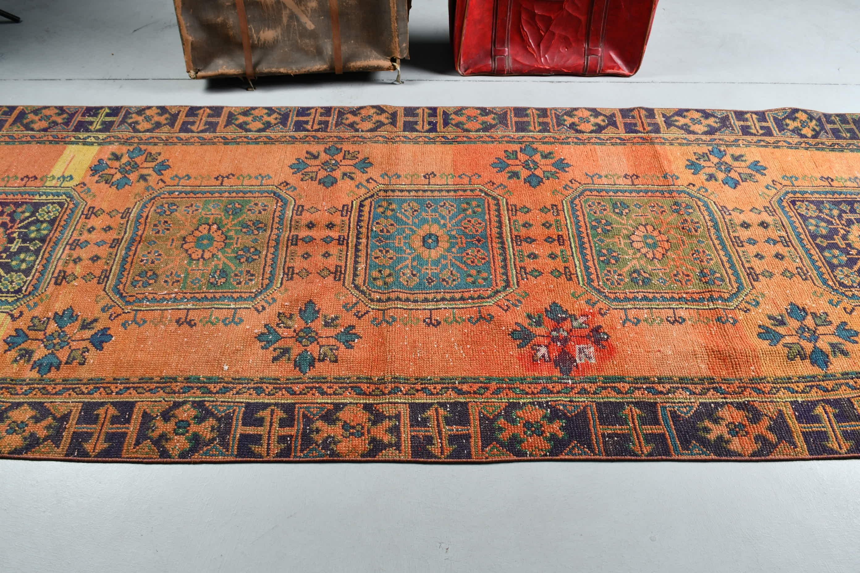 Hallway Rug, 4x10.7 ft Runner Rug, Outdoor Rug, Kitchen Rugs, Turkish Rug, Orange Oriental Rug, Antique Rug, Vintage Rugs, Bedroom Rugs