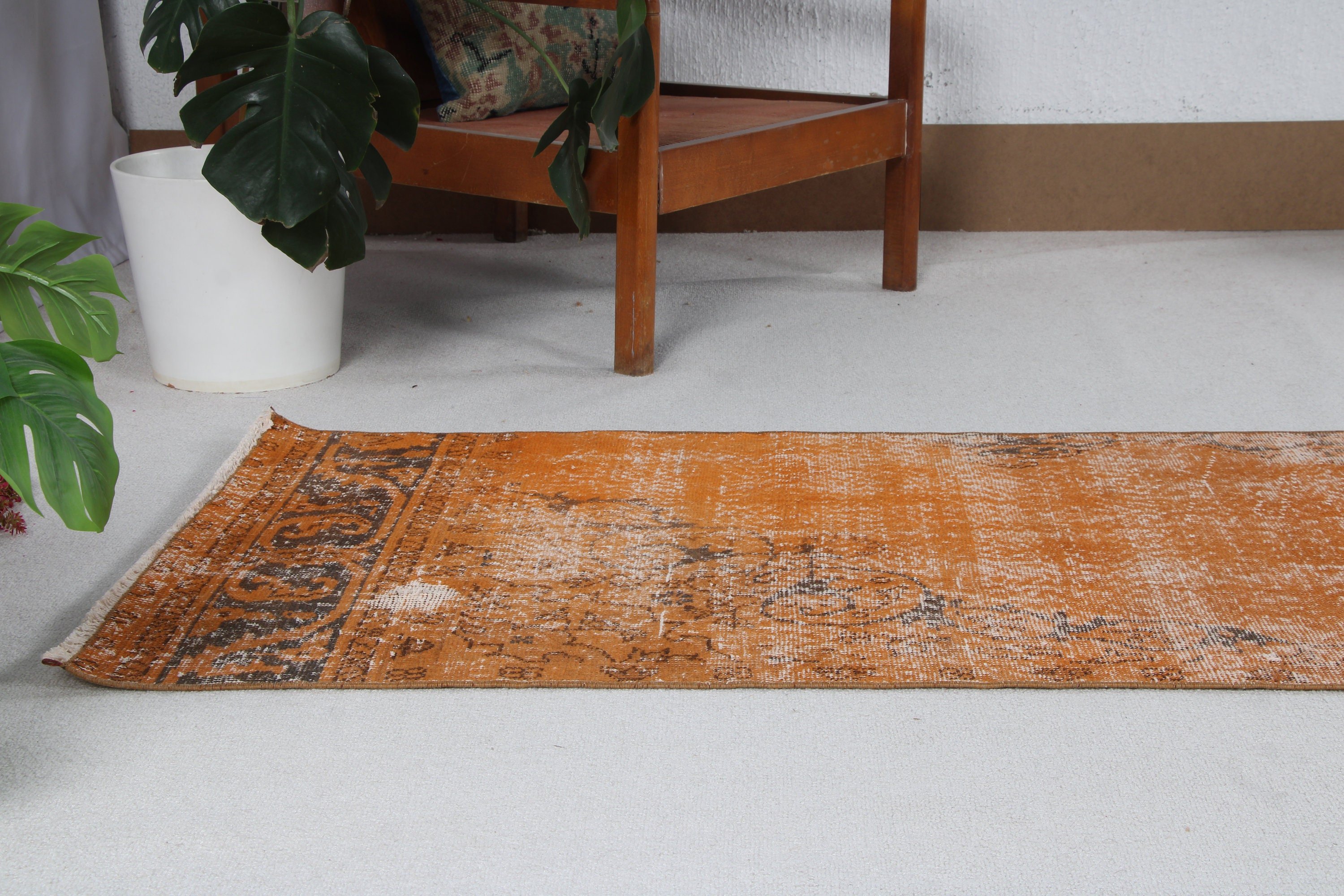 Tribal Rug, Vintage Rug, Floor Rugs, 2.6x10 ft Runner Rug, Oushak Rugs, Long Runner Rug, Turkish Rug, Vintage Runner Rugs, Orange Cool Rug