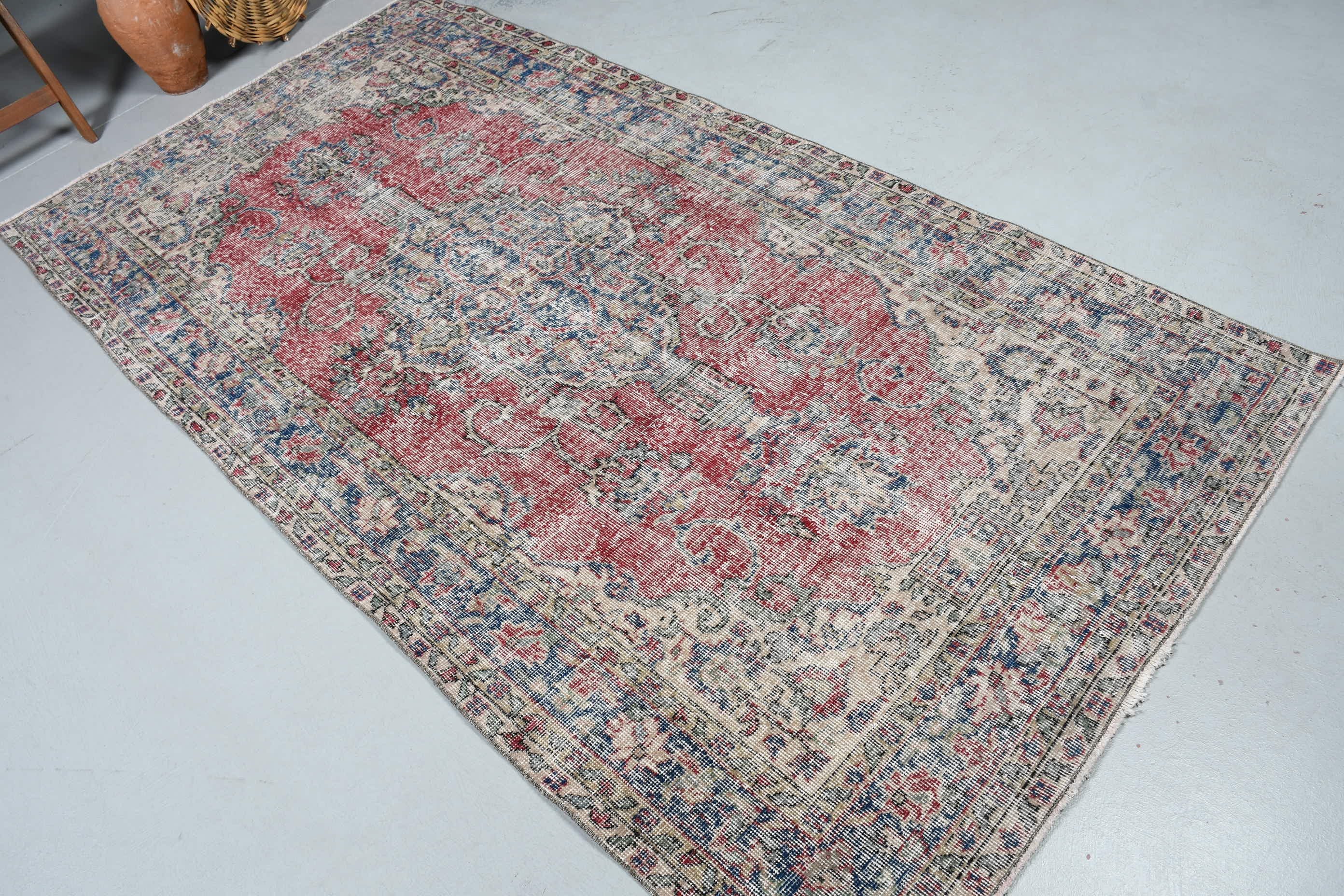 Bedroom Rug, Vintage Rug, Retro Rug, Dining Room Rug, Red Anatolian Rug, Turkish Rugs, 4.2x8 ft Area Rug, Antique Rug, Home Decor Rugs