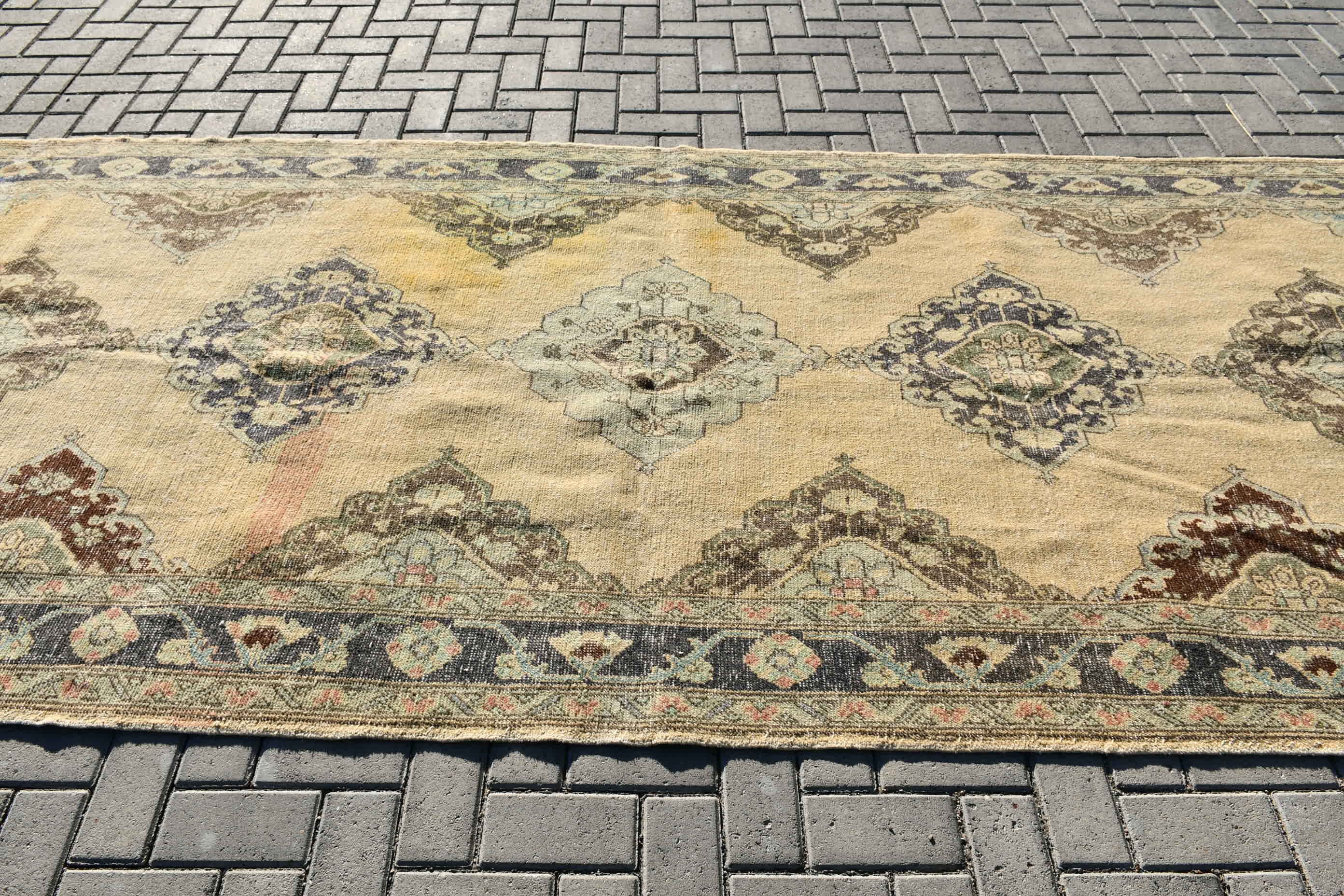 Turkish Rugs, 4.9x12.1 ft Large Rugs, Yellow Antique Rug, Floor Rugs, Aesthetic Rugs, Dining Room Rug, Salon Rug, Bedroom Rugs, Vintage Rug