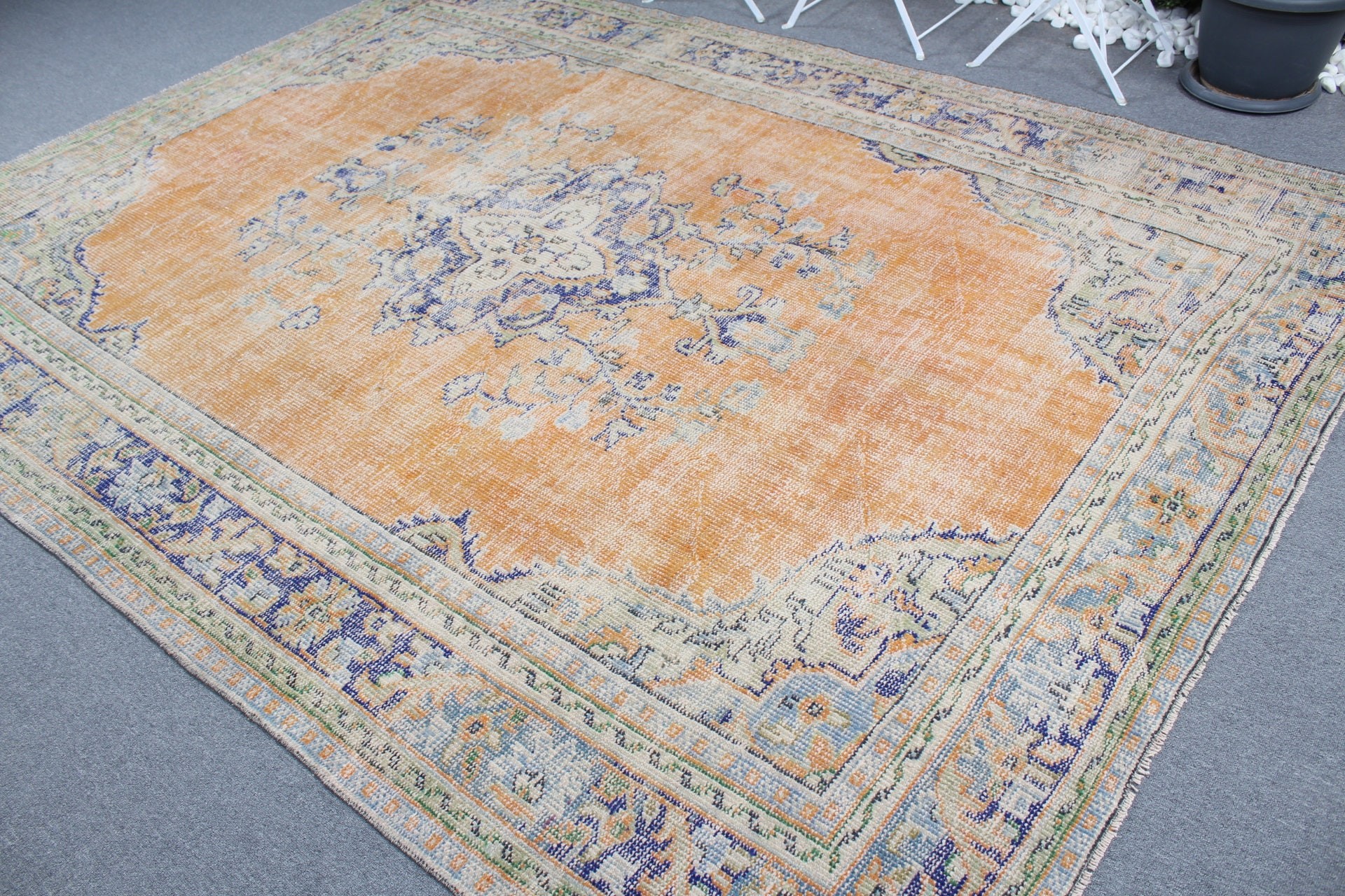 Saloon Rug, Orange Oushak Rug, Art Rug, Oriental Rug, Turkish Rug, Floor Rug, 7.5x10.4 ft Oversize Rug, Salon Rugs, Vintage Rug, Cute Rugs