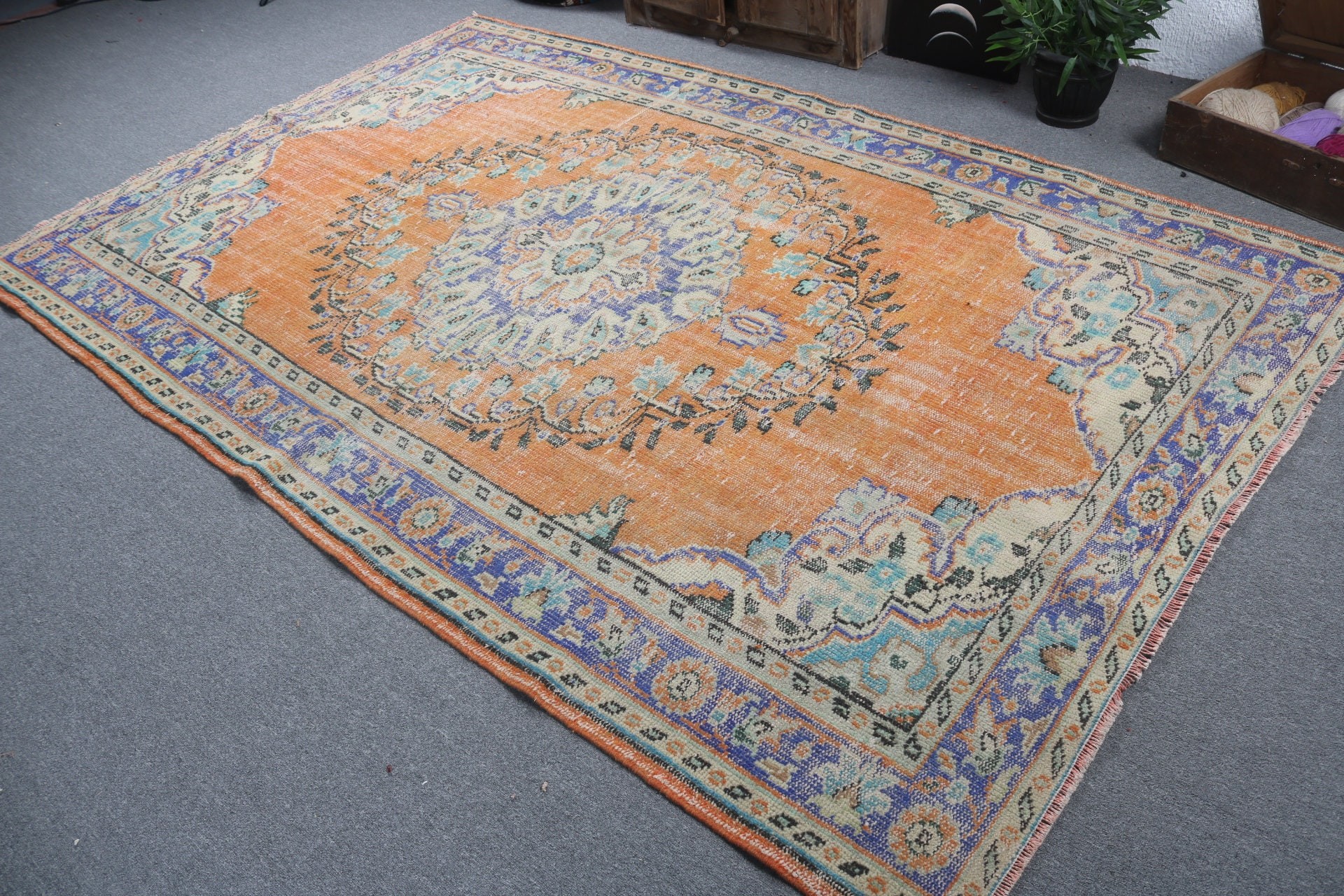 Türk Halısı, Yemek Odası Halısı, Vintage Halı, Boho Halıları, Turuncu Modern Halılar, Büyük Oushak Halısı, Antika Halı, Oushak Halıları, 5,9x9,4 ft Büyük Halılar