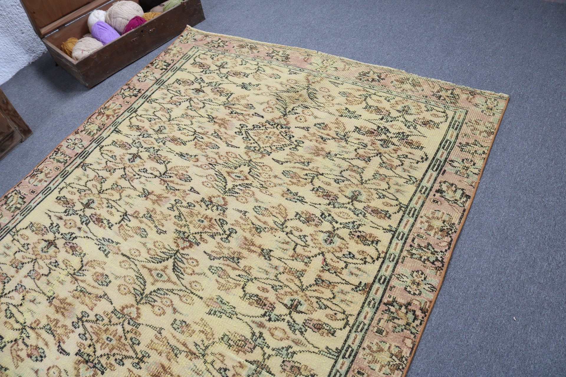 Büyük Vintage Halı, Egzotik Halı, Oturma Odası Halıları, 5.4x8.9 ft Büyük Halılar, Yün Halı, Sarı Boho Halı, Havalı Halılar, Türk Halısı, Vintage Halılar