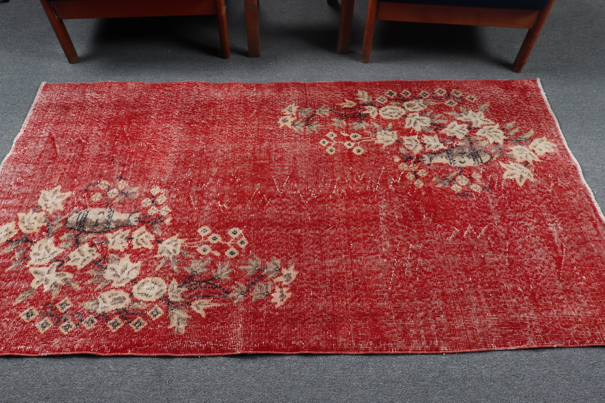 Red Kitchen Rug, 3.6x6.5 ft Accent Rug, Home Decor Rugs, Turkish Rug, Entry Rug, Bedroom Rugs, Rugs for Kitchen, Vintage Rug, Wool Rug