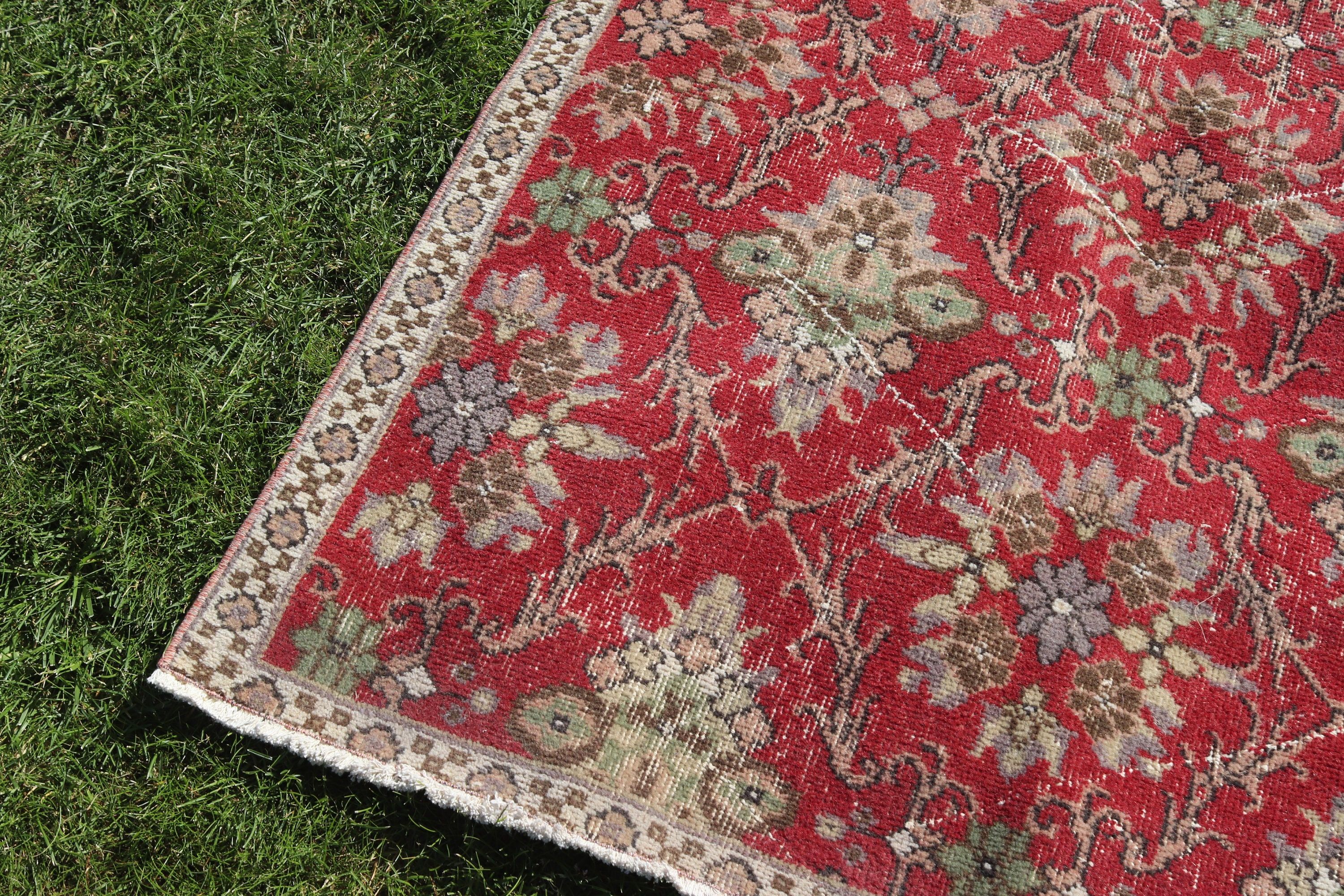 Vintage Halılar, Boho Halılar, 3,8x9,2 ft Alan Halıları, Mutfak Halıları, Oushak Alan Halısı, Türk Halıları, Kırmızı Ev Dekor Halısı, Yer Halıları, Yatak Odası Halısı