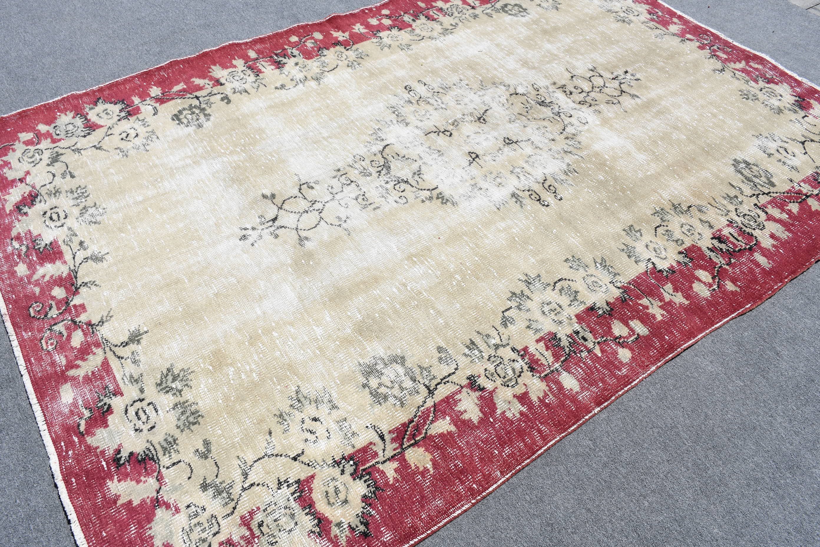 6.2x9 ft Large Rug, Turkish Rug, Rugs for Salon, Oushak Rug, Bedroom Rugs, Moroccan Rugs, Vintage Rugs, Beige Wool Rug, Dorm Rug, Salon Rug