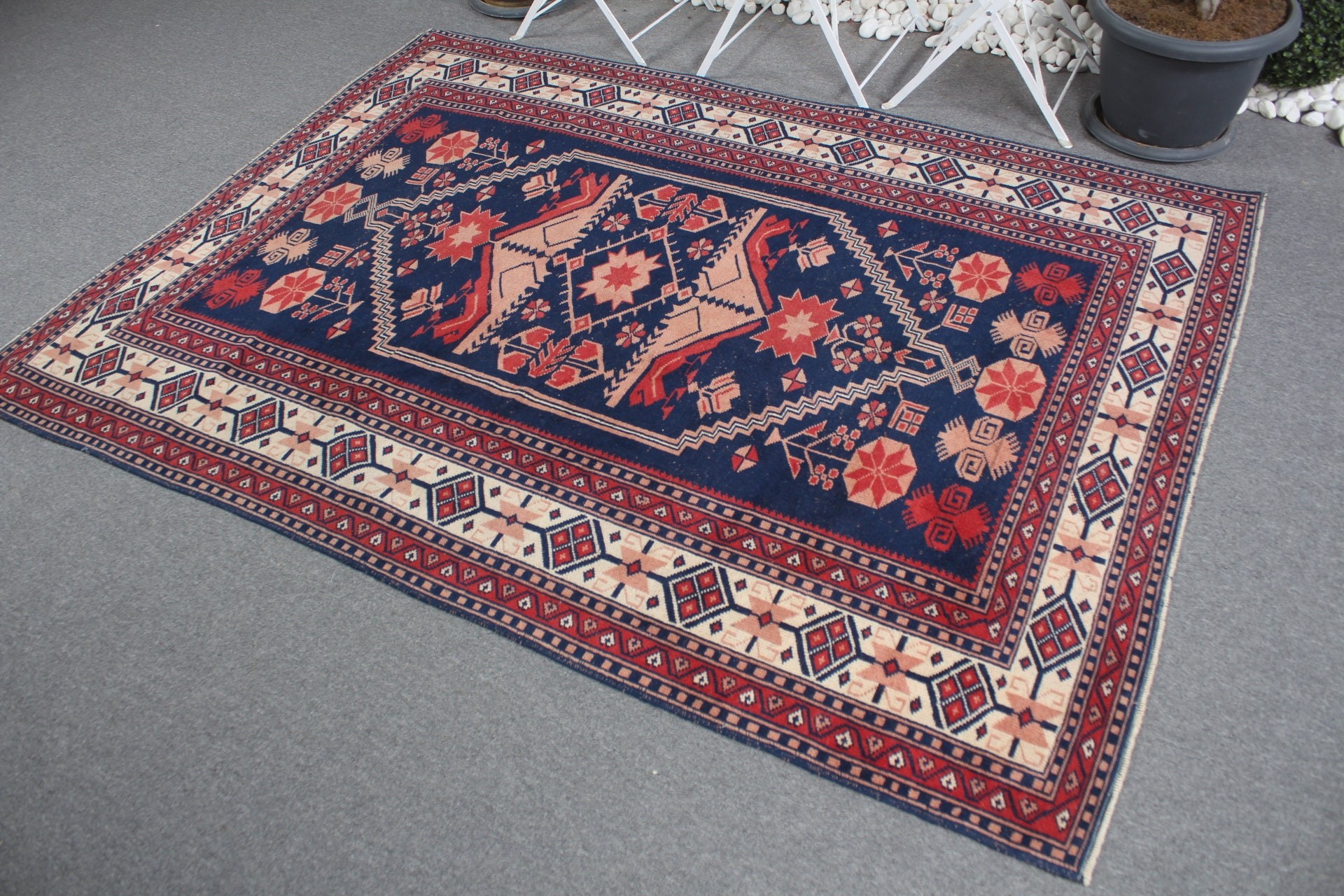 Blue Anatolian Rug, Office Rug, Turkish Rugs, Floor Rug, Home Decor Rug, 5.2x7.1 ft Area Rugs, Vintage Rug, Living Room Rug