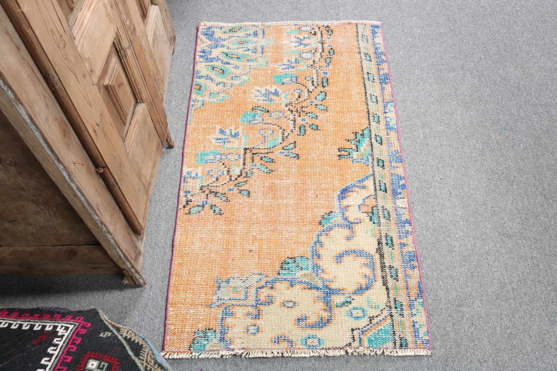 Yatak Odası Halıları, Oushak Halı, Vintage Halı, Nötr Halı, 2x3,5 ft Küçük Halılar, Kapı Paspası Halıları, Türk Halısı, Turuncu Lüks Halı, Banyo Paspası Sevimli Halılar