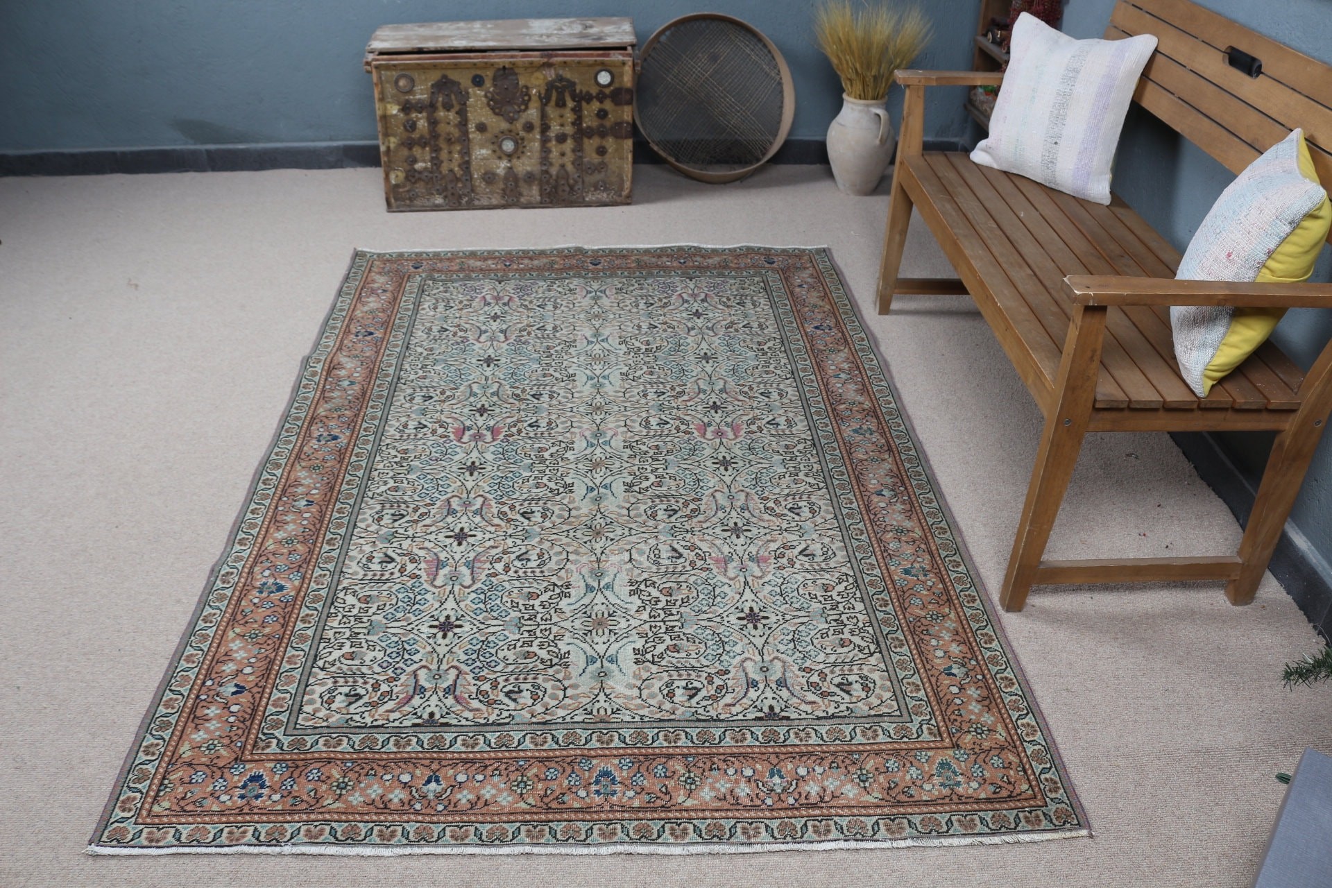 Mutfak Halısı, Vintage Dekor Halısı, Vintage Halılar, Havalı Halılar, Türk Halısı, Fas Halıları, Çocuk Halıları, 4.8x7 ft Alan Halıları, Yeşil Oryantal Halı