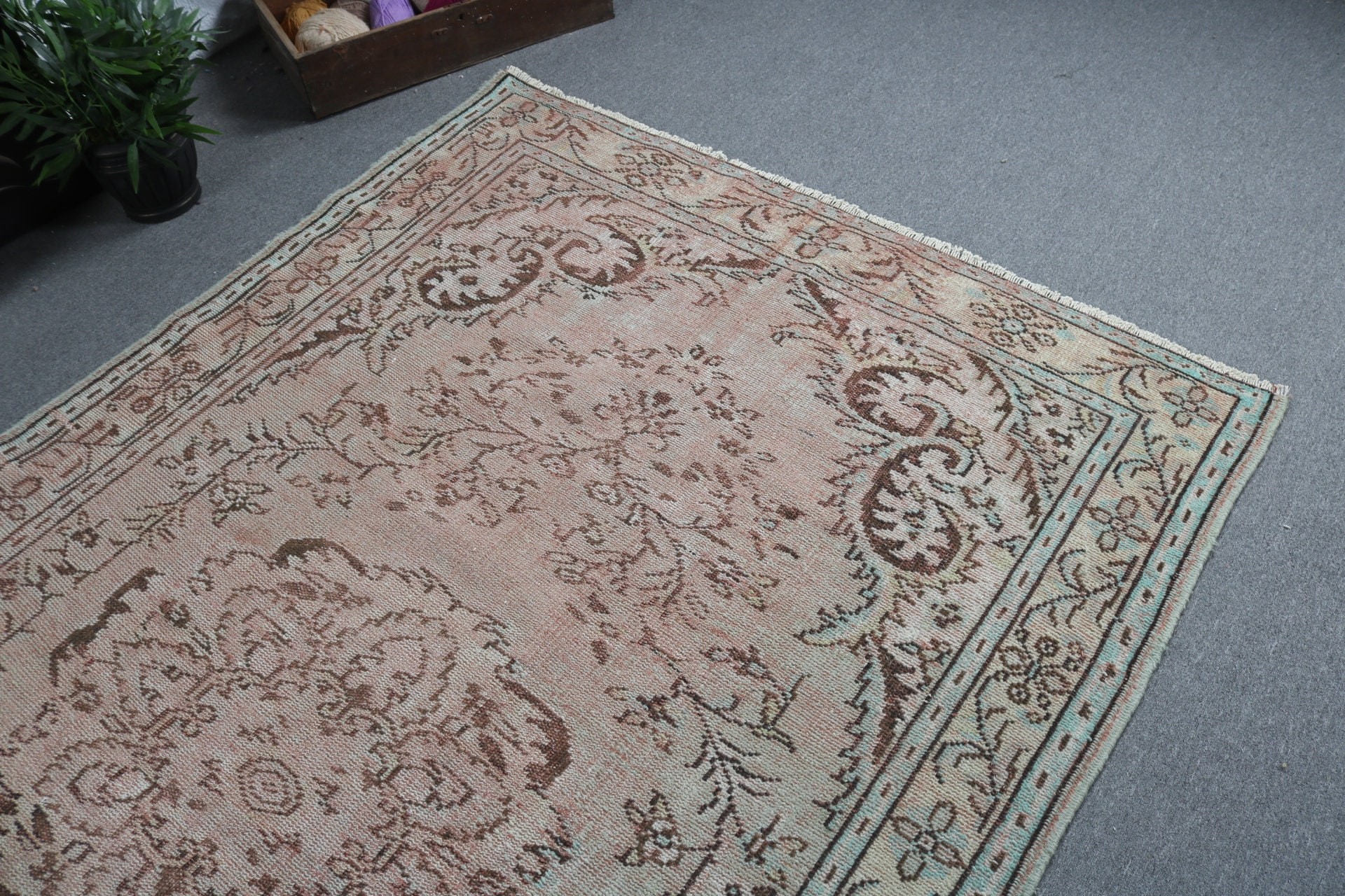 Turuncu Ev Dekor Halısı, Büyük Boho Halıları, Vintage Halılar, 5.7x8.9 ft Büyük Halılar, Salon Halıları, El Dokuma Halıları, Türk Halıları, Oushak Halıları