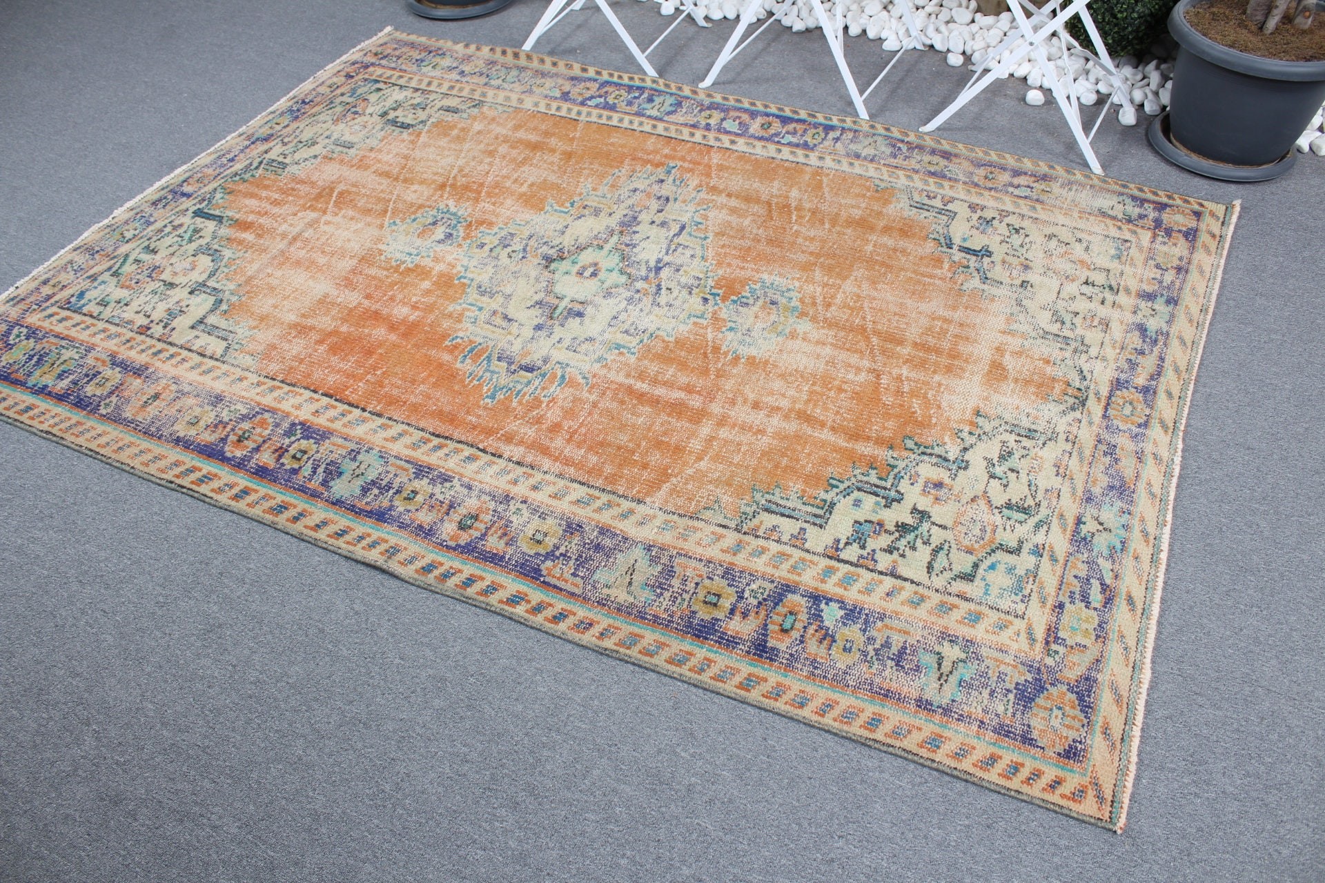 5.3x7.4 ft Area Rug, Indoor Rugs, Vintage Rugs, Turkish Rug, Rugs for Floor, Home Decor Rug, Orange Oushak Rugs, Oriental Rug, Nursery Rug