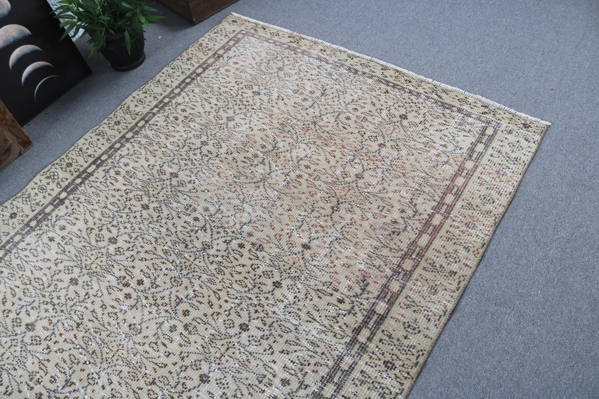 4.8x8.9 ft Büyük Halı, Sarı Nötr Halı, Dekoratif Halılar, Yatak Odası Halısı, Vintage Halı, Düz Dokuma Halılar, Salon Halısı, Türk Halıları