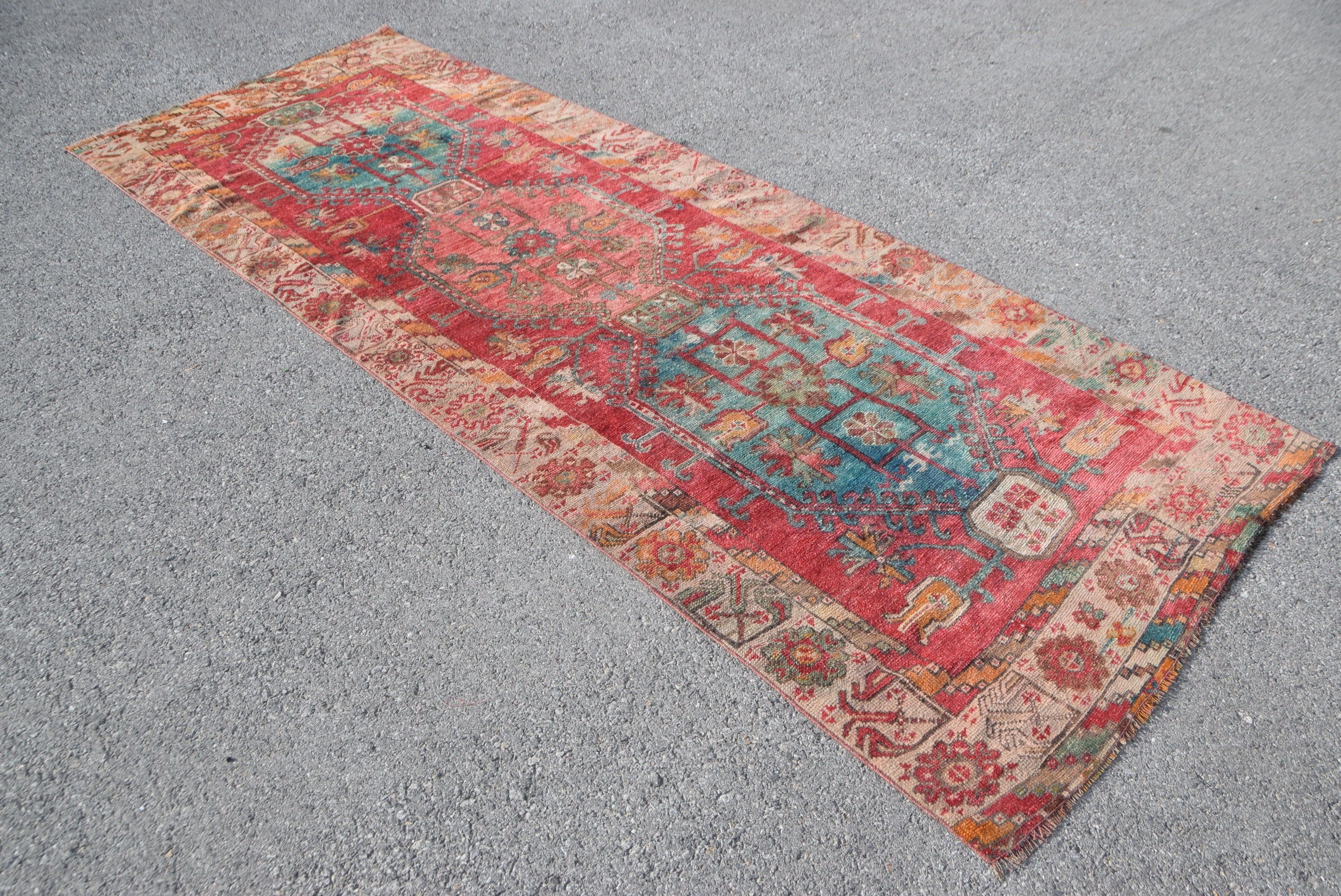 Moroccan Rugs, Red  4x10.9 ft Runner Rug, Vintage Rugs, Kitchen Rugs, Turkish Rugs, Anatolian Rug, Pale Rugs, Hallway Rug