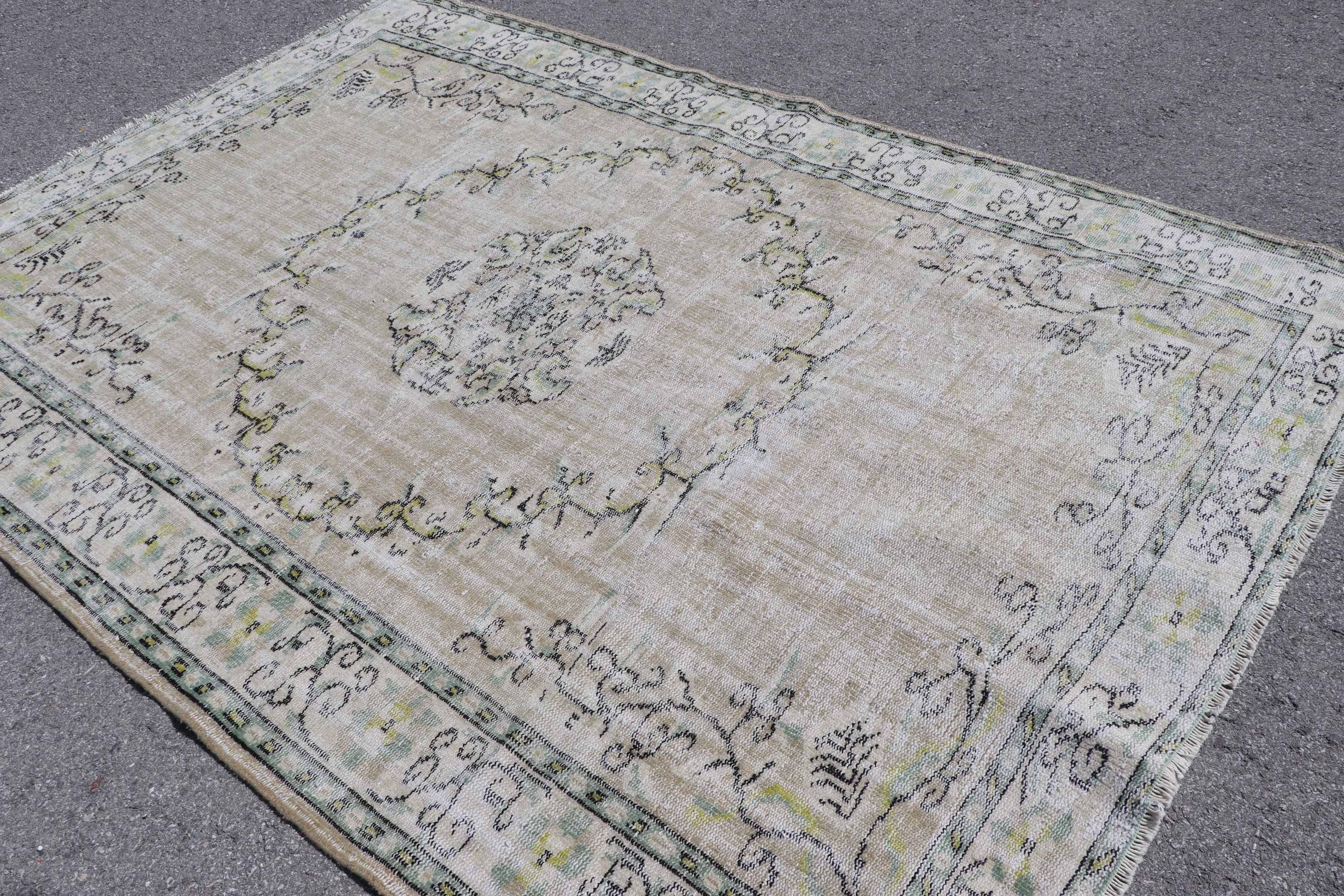 Vintage Rug, Office Rug, 6.3x9.1 ft Large Rug, Antique Rugs, Turkish Rugs, Salon Rugs, Dining Room Rug, Green Home Decor Rug, Kitchen Rug