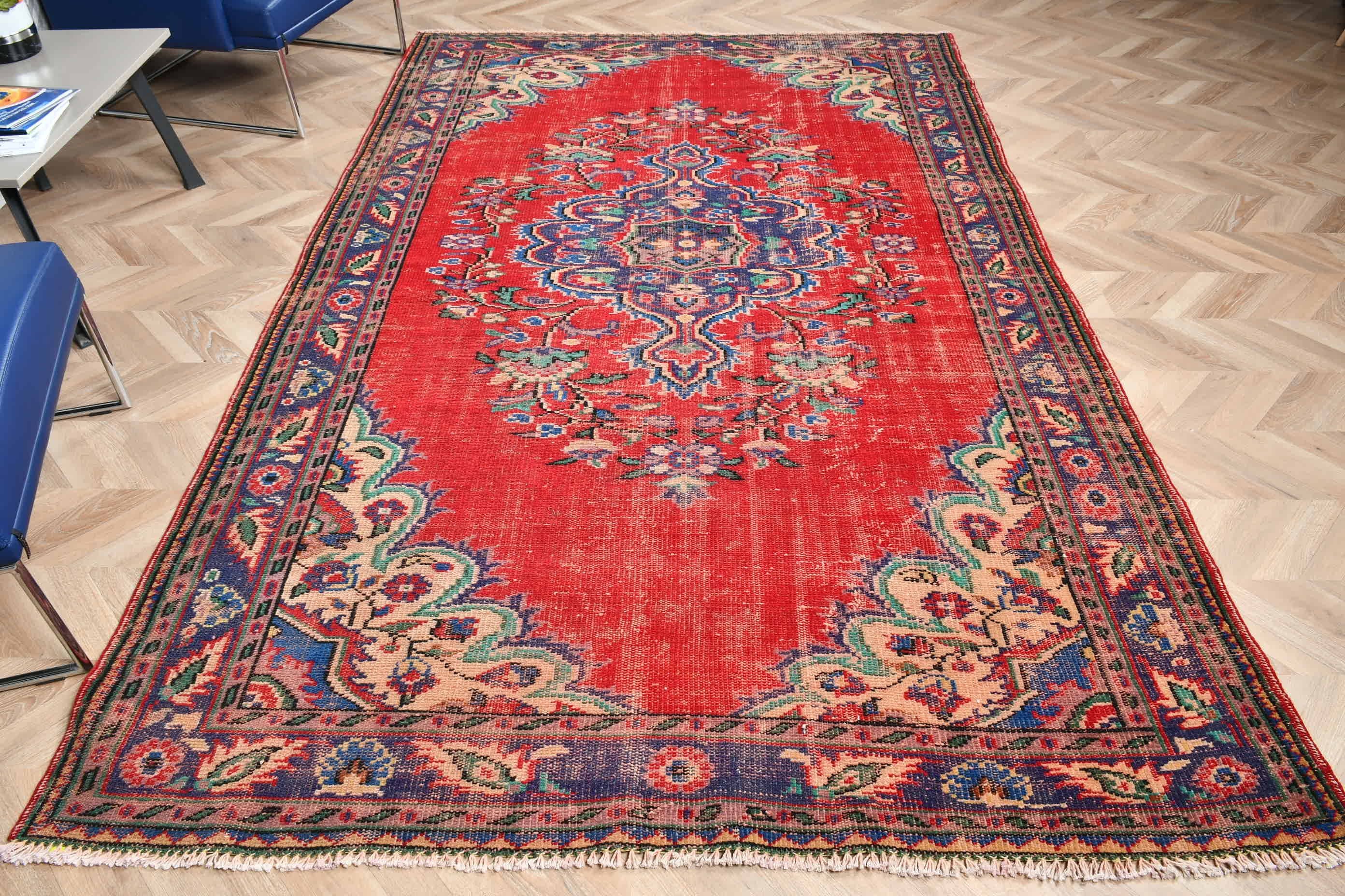 Red Bedroom Rug, Wool Rugs, Turkish Rugs, Living Room Rugs, Vintage Rugs, Oriental Rugs, Salon Rugs, Art Rugs, 6.1x9.7 ft Large Rugs