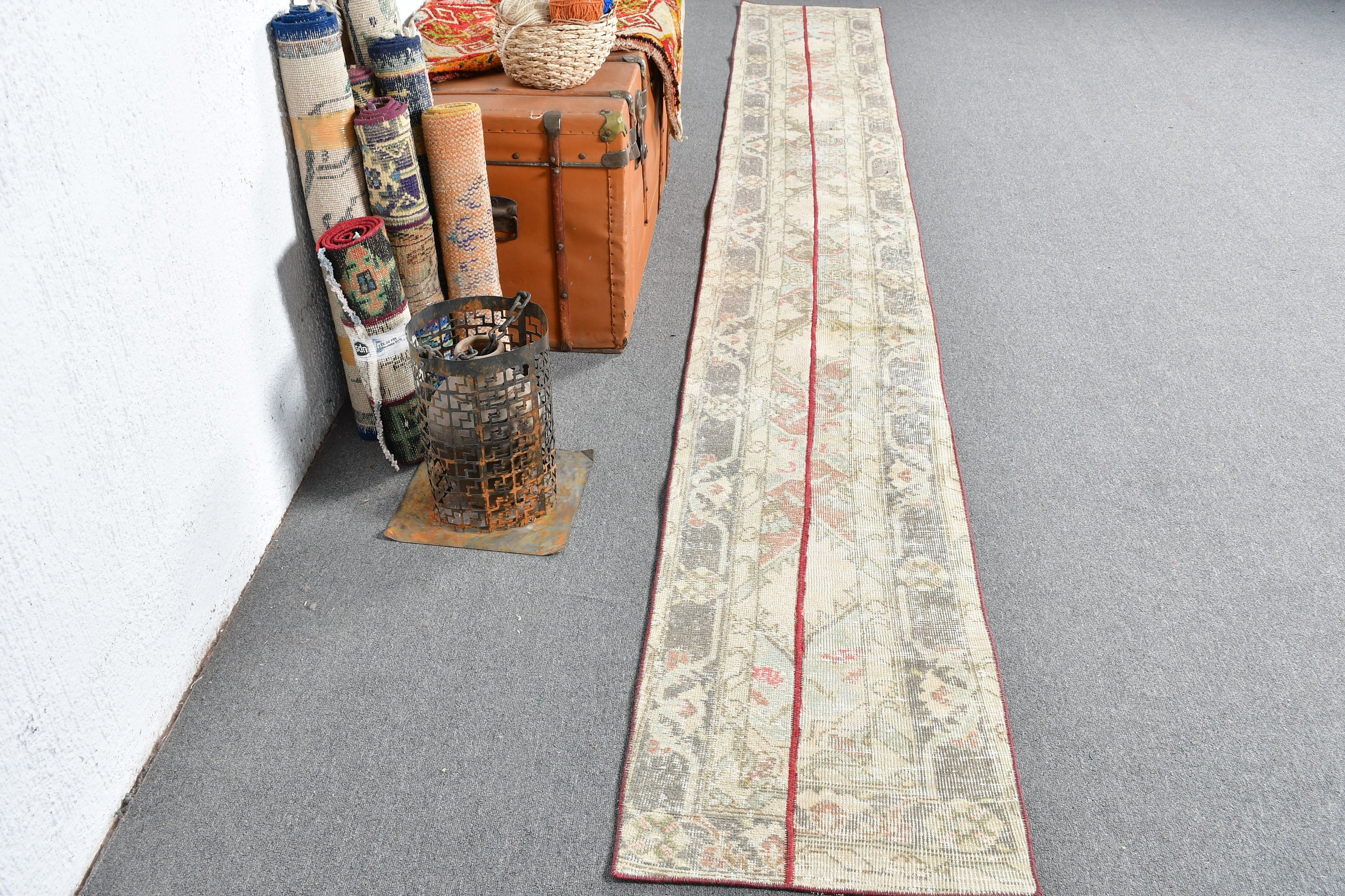 1.6x12.5 ft Runner Rug, Stair Rug, Vintage Rug, Turkish Rug, Antique Rugs, Pale Rug, Beige Moroccan Rug, Hallway Rug, Oriental Rug, Art Rug