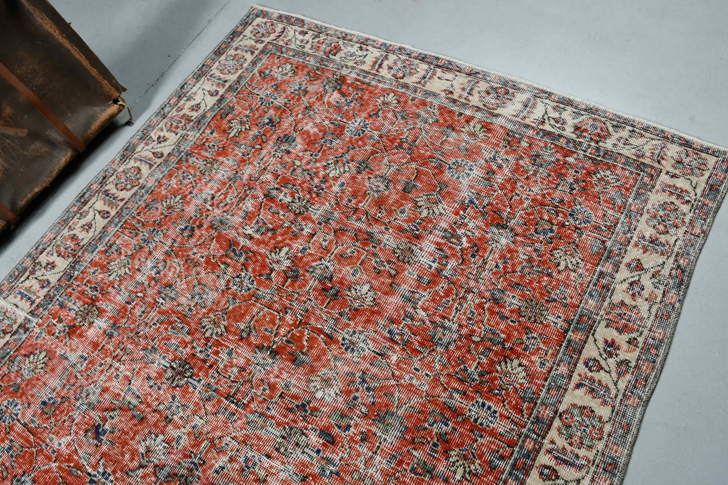 Kırmızı Oushak Halı, Sessiz Halı, Vintage Halı, Yatak Odası Halıları, 5.2x8.3 ft Büyük Halı, Oturma Odası Halısı, Anadolu Halısı, Türk Halısı, Yatak Odası Halıları