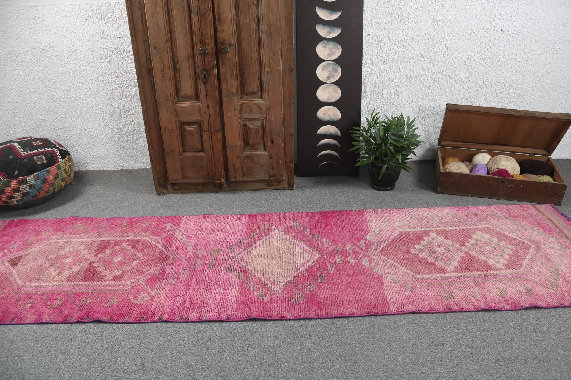 Geometric Rugs, Beni Ourain Runner Rug, 2.8x11 ft Runner Rug, Long Runner Rug, Turkish Rugs, Floor Rugs, Vintage Rugs, Pink Kitchen Rugs