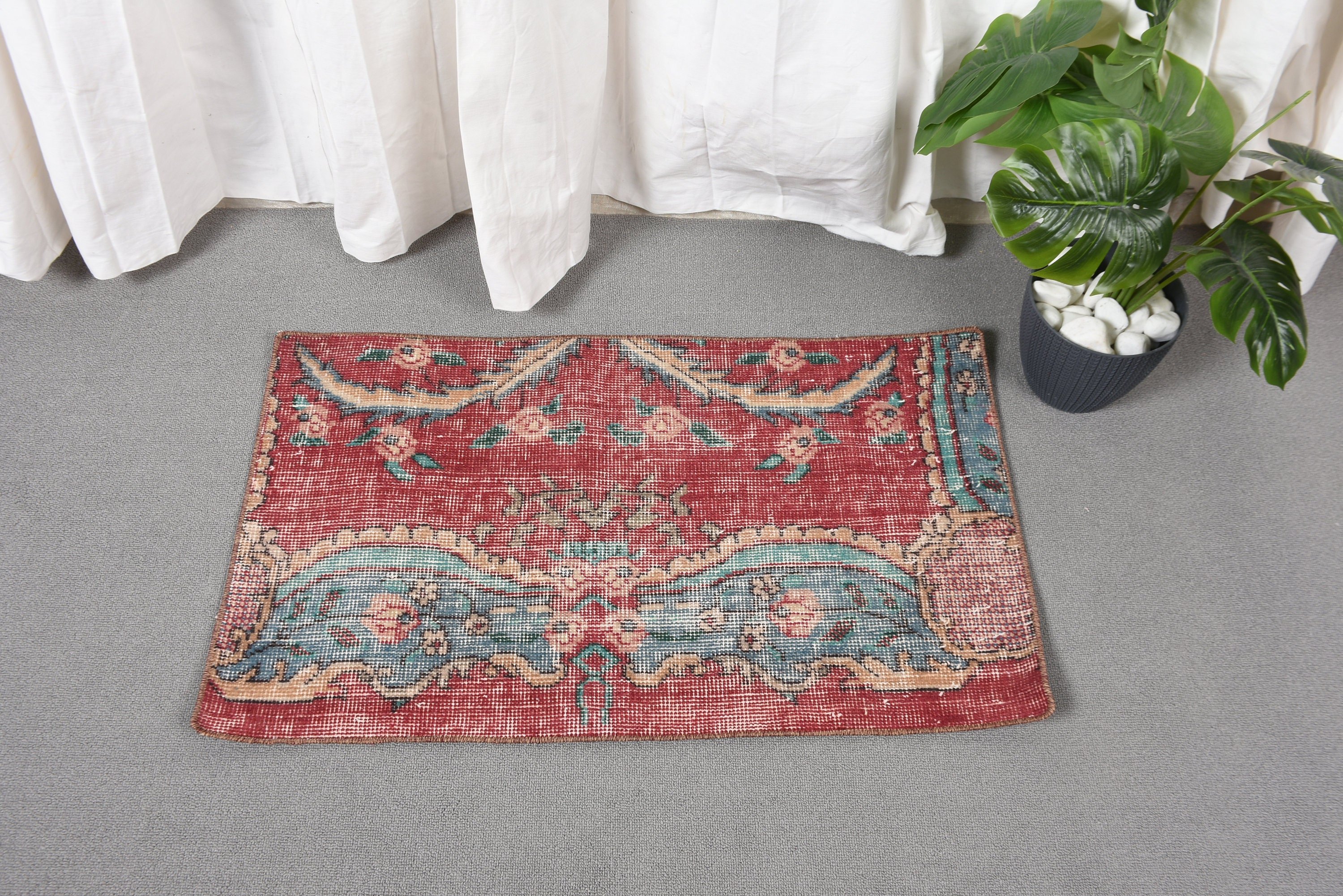 Rugs for Small Boho, Bath Rug, 1.6x2.8 ft Small Rugs, Entry Rug, Floor Rugs, Vintage Rug, Turkish Rugs, Moroccan Rug, Red Cool Rug