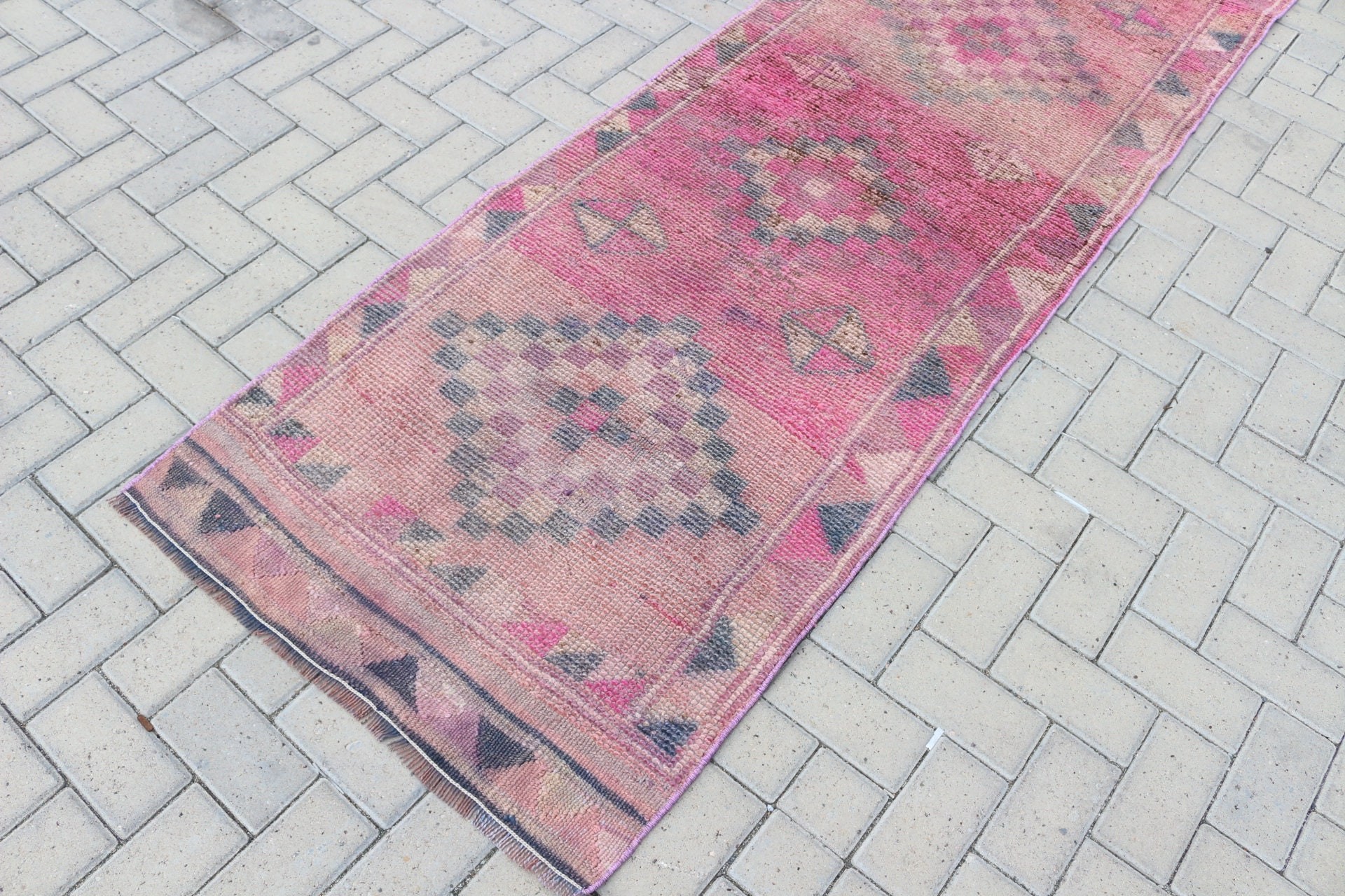 Vintage Rug, 2.8x10.2 ft Runner Rugs, Antique Rugs, Cool Rug, Stair Rugs, Pink Anatolian Rugs, Rugs for Hallway, Turkish Rug, Hallway Rug