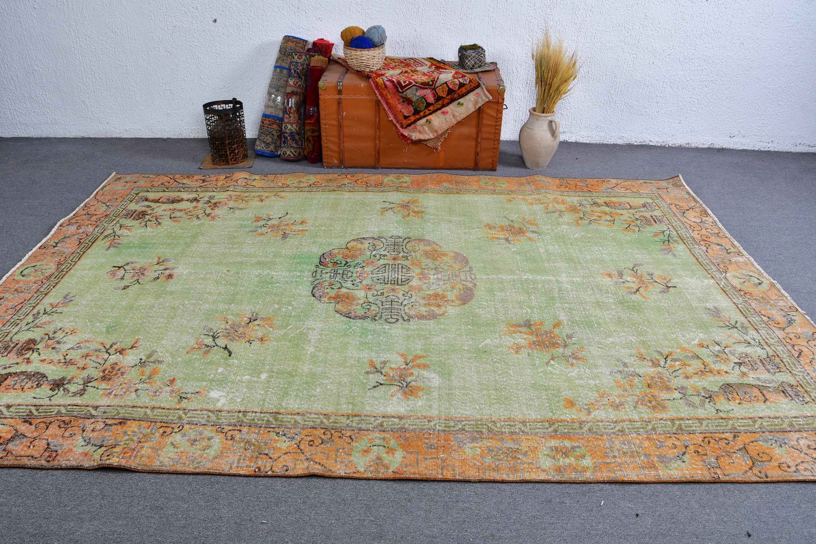 Salon Rugs, Vintage Rug, Wool Rug, Dining Room Rugs, 7.1x10.5 ft Oversize Rug, Bright Rug, Turkish Rugs, Kitchen Rugs, Rugs for Living Room