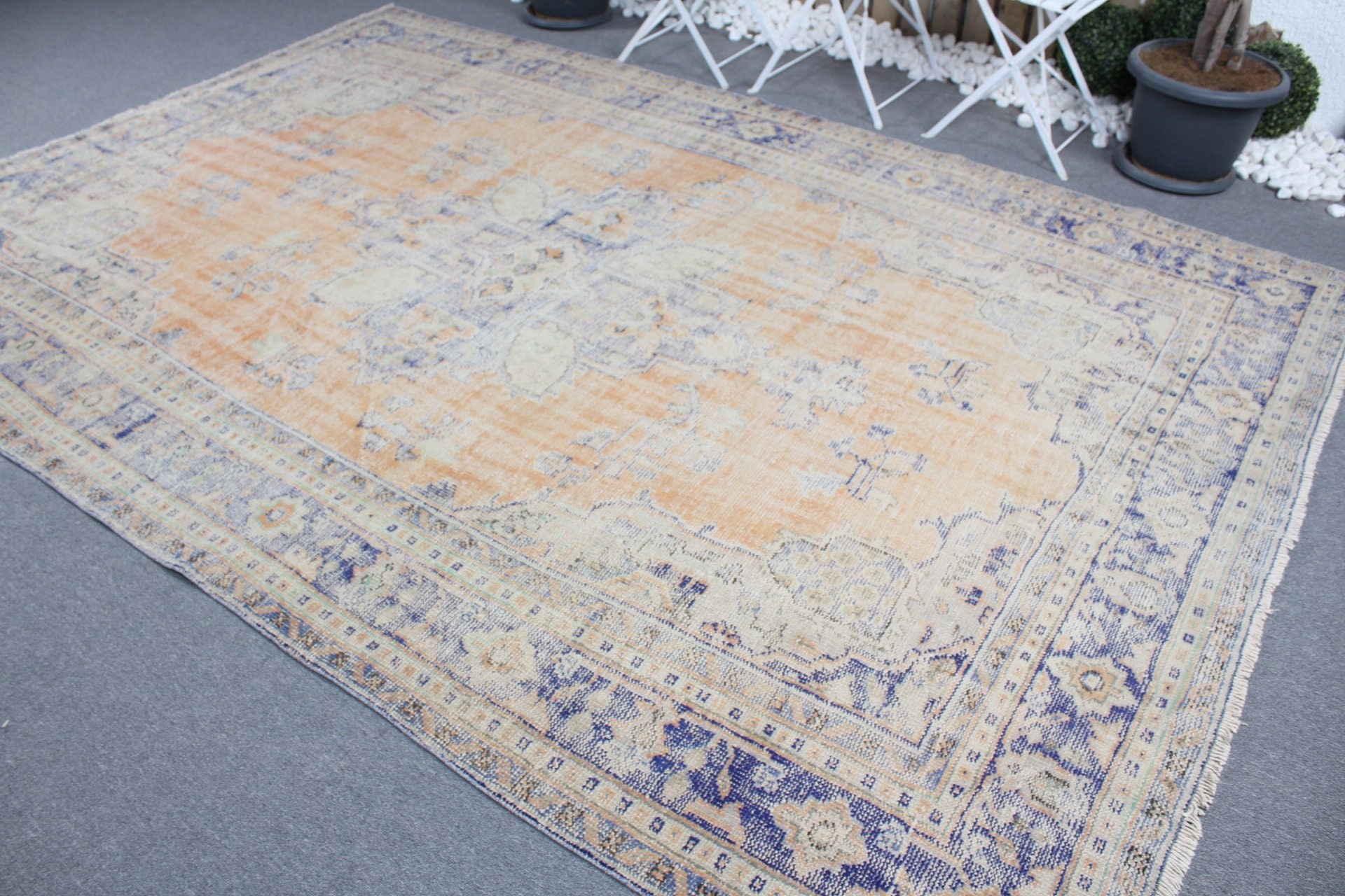 7.4x10.8 ft Oversize Rug, Oriental Rugs, Saloon Rug, Turkish Rug, Living Room Rug, Vintage Rugs, Kitchen Rug, Pastel Rugs, Orange Wool Rug