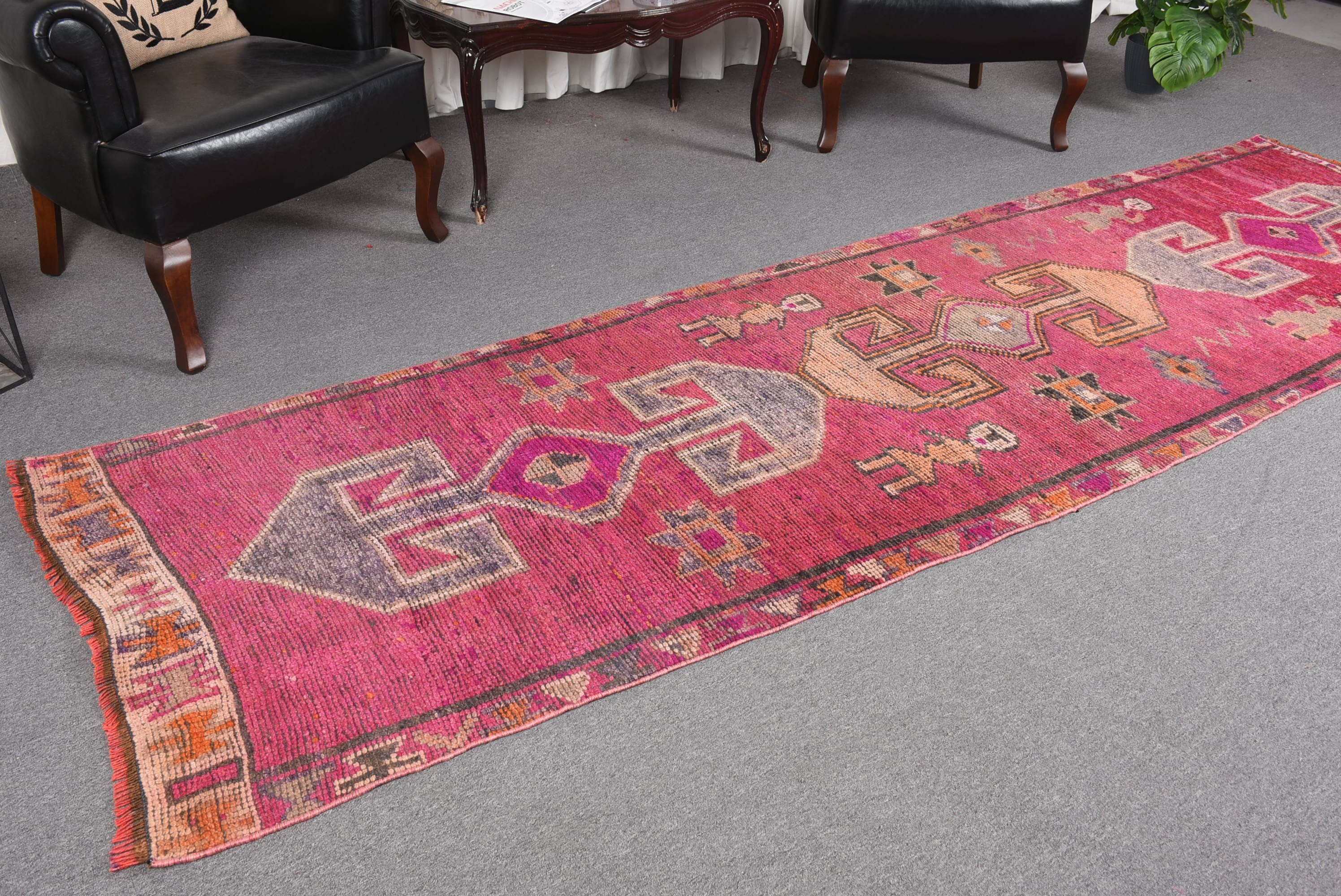 Kitchen Rugs, Stair Rug, 3x10.8 ft Runner Rug, Turkish Rug, Abstract Rugs, Vintage Rugs, Rugs for Corridor, Moroccan Rug, Pink Bedroom Rug