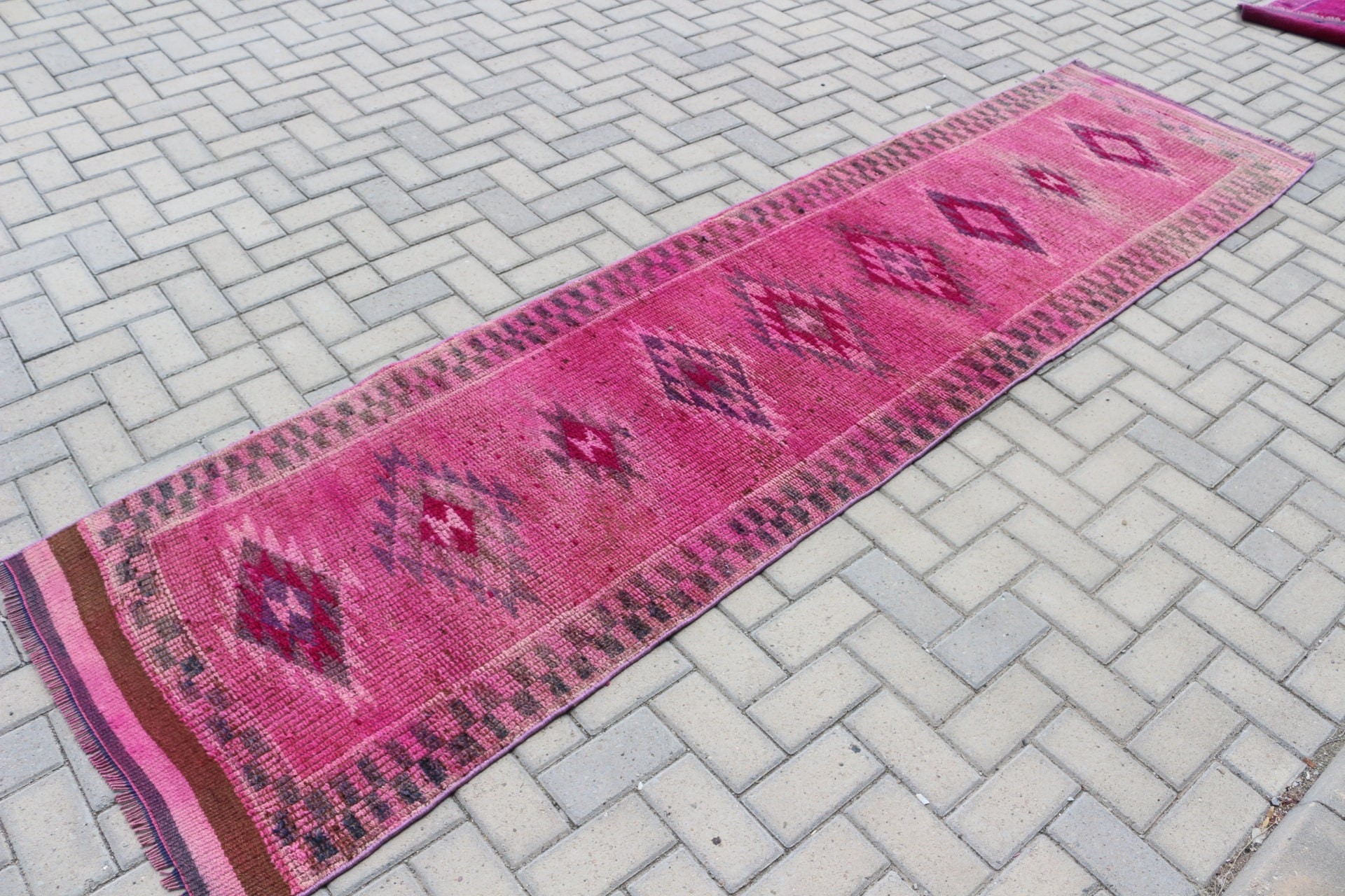 Pembe Yatak Odası Halısı, Yer Halısı, Vintage Halılar, Türk Halısı, Mutfak Halısı, Koridor Halıları, Mutfak Halıları, 2.7x10.5 ft Runner Halısı, Harika Halılar