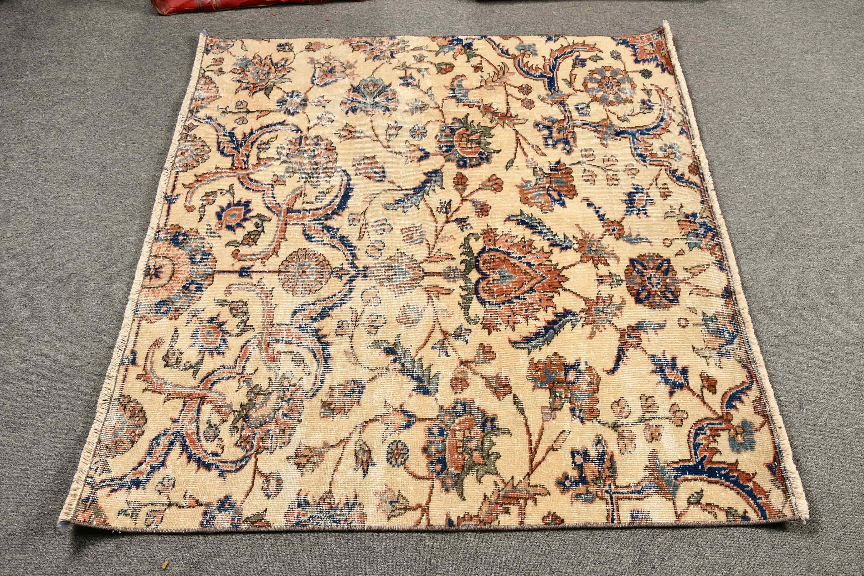 4.4x4.2 ft Accent Rugs, Rugs for Entry, Kitchen Rug, Beige Moroccan Rug, Oushak Rug, Turkish Rugs, Entry Rug, Vintage Rugs, Oriental Rugs