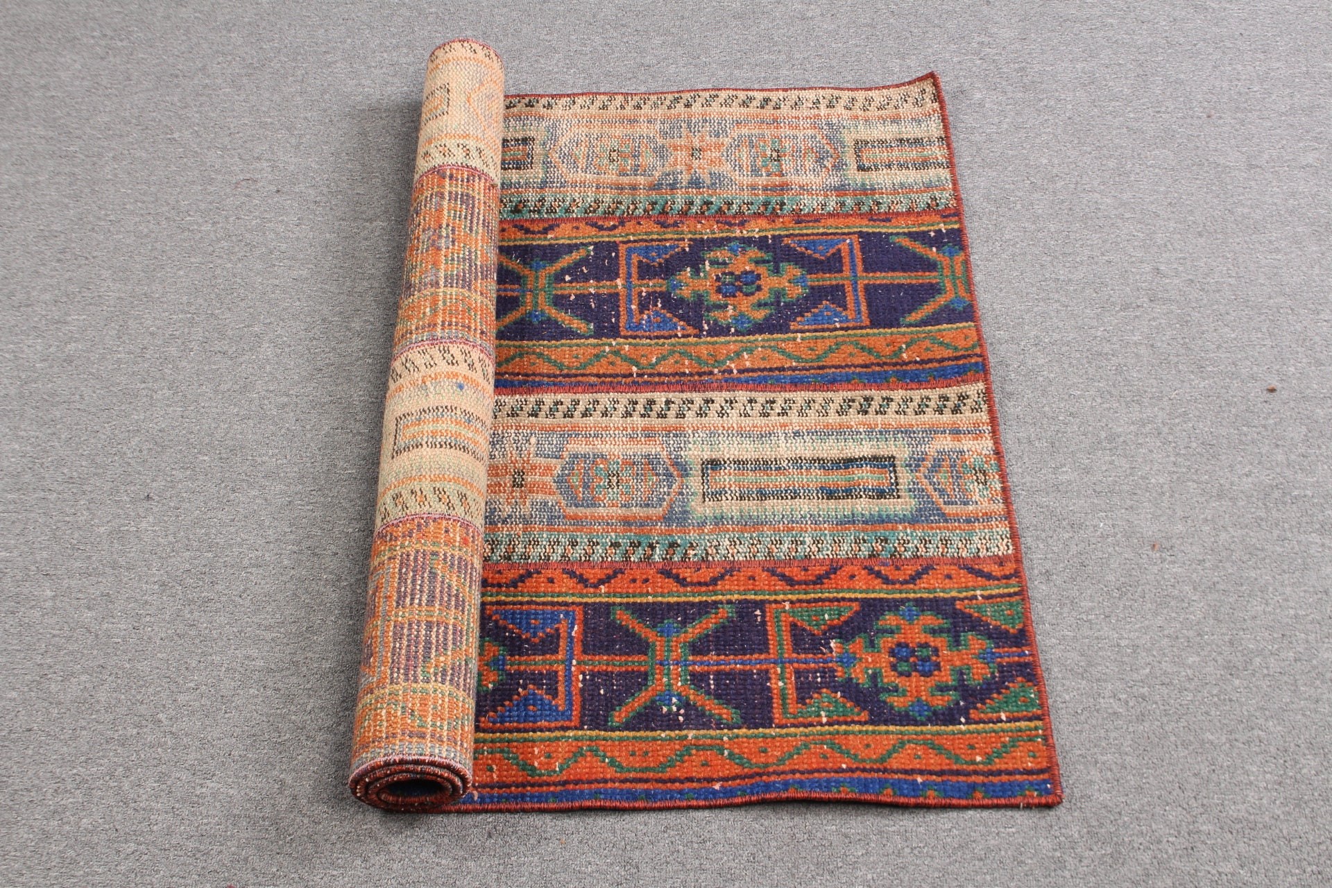 Araba Paspas Halısı, 3x4,1 ft Küçük Halı, Türk Halıları, Duvara Asılı Halı, Giriş Halıları, Oushak Halıları, Vintage Halılar, Yatak Odası Halıları, Mavi Zemin Halısı