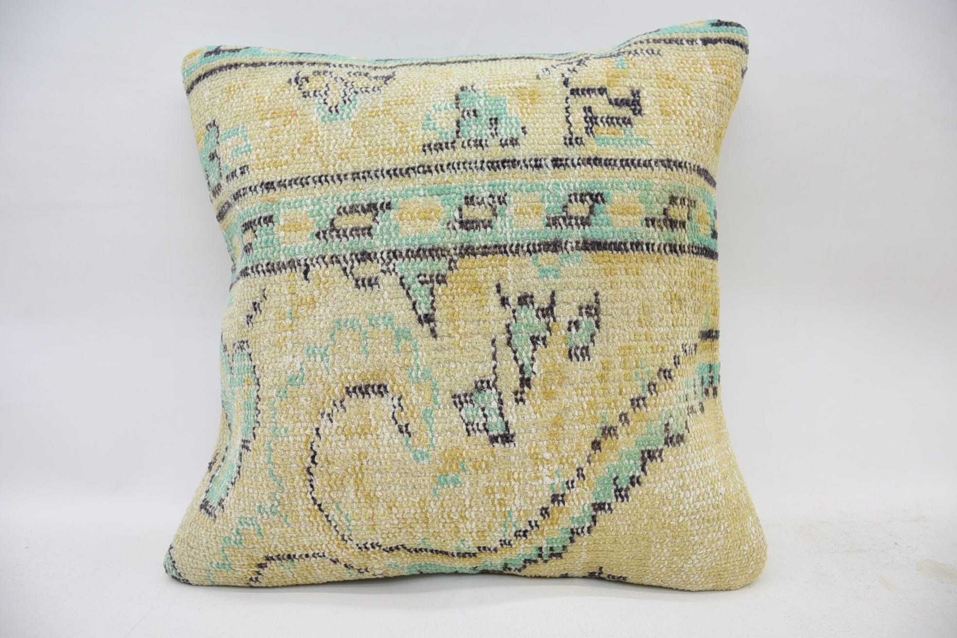 Interior Designer Pillow, Muted Pillow, One Of A Kind Pillow Sham, Antique Pillows, Turkish Kilim Pillow, 18"x18" Yellow Pillow