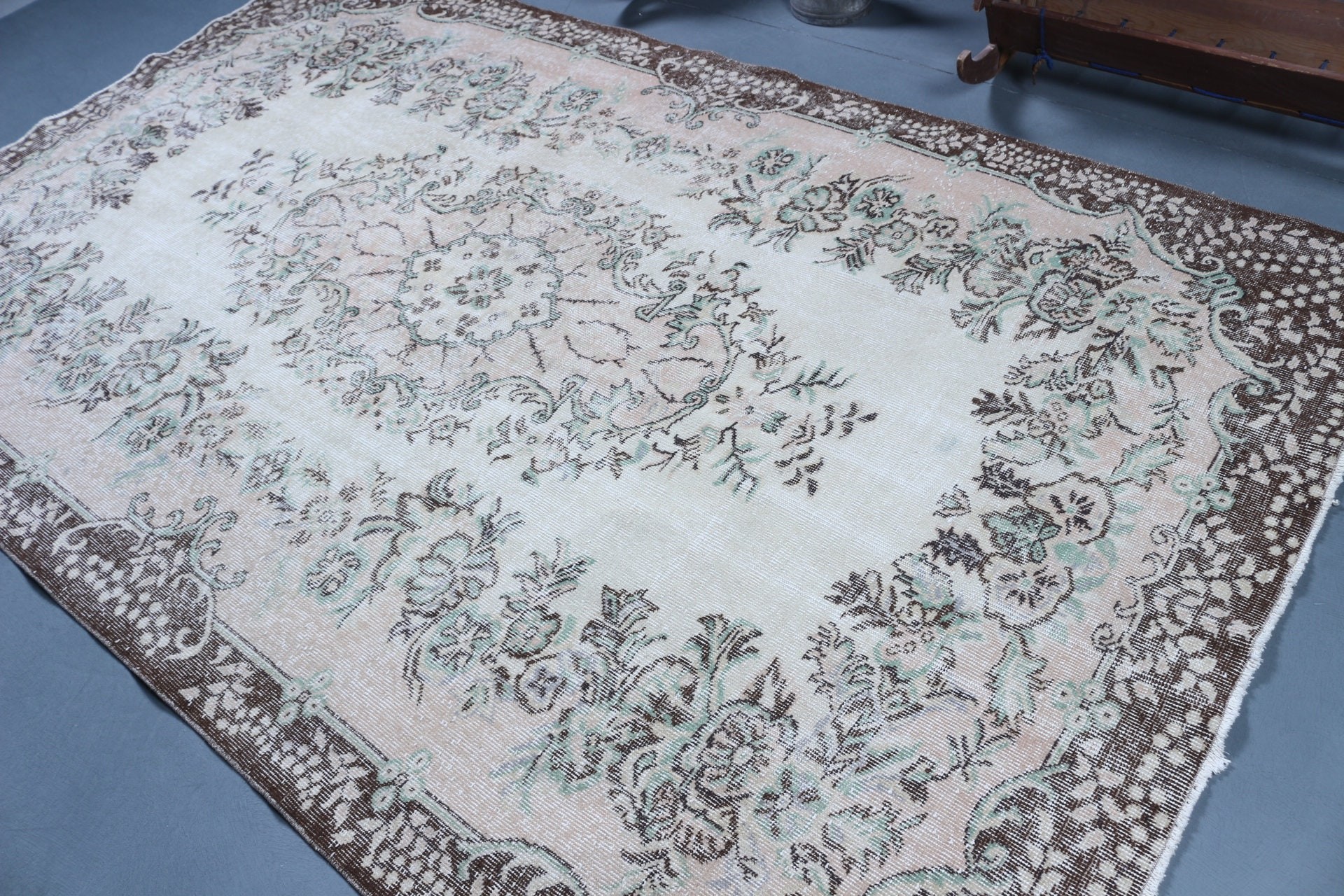 Vintage Halı, Türk Halısı, Havalı Halı, Yatak Odası Halısı, Salon Halıları, Yer Halıları, Bej 5.9x9.7 ft Büyük Halı, Oturma Odası Halıları